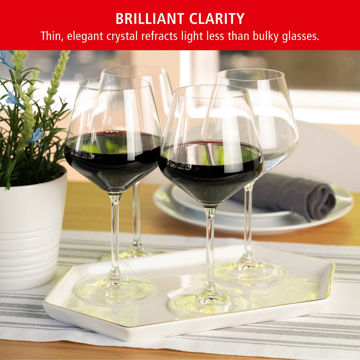 Spiegelau Style Burgundy Wine Glasses, European Made Crystal, Classic Stemmed, Dishwasher Safe, Professional Quality Red Wine Glass Gift Set, 22.6 oz, Set of 4
