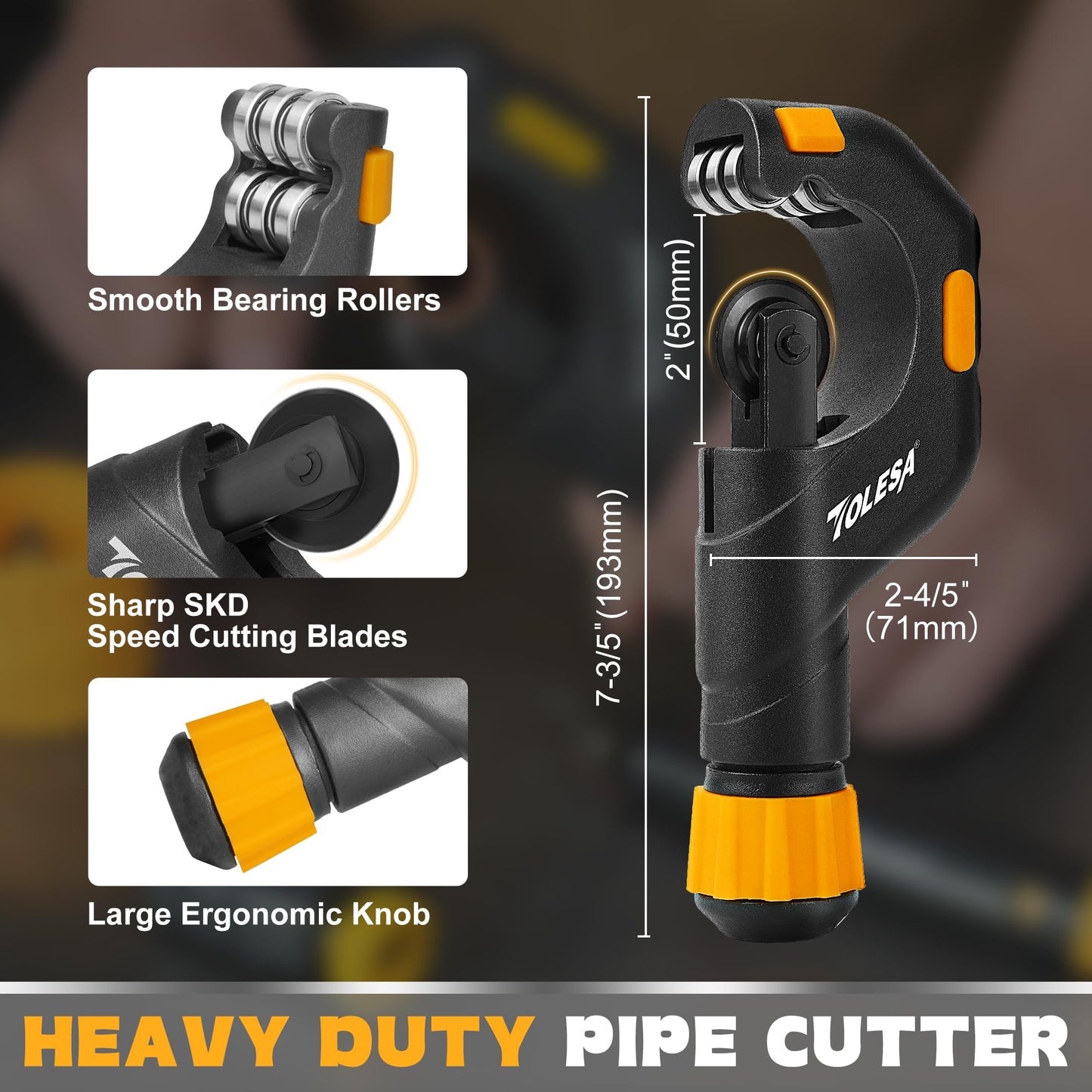 TOLESA Pipe Cutter Tool 2-1/8'', Heavy Duty Mini Copper Pipe Cutters with Deburring Tools Pipe Reamer, Speed Cutting Tubing Cutter for Copper, Aluminum, PVC, Thin Stainless Steel Pipe