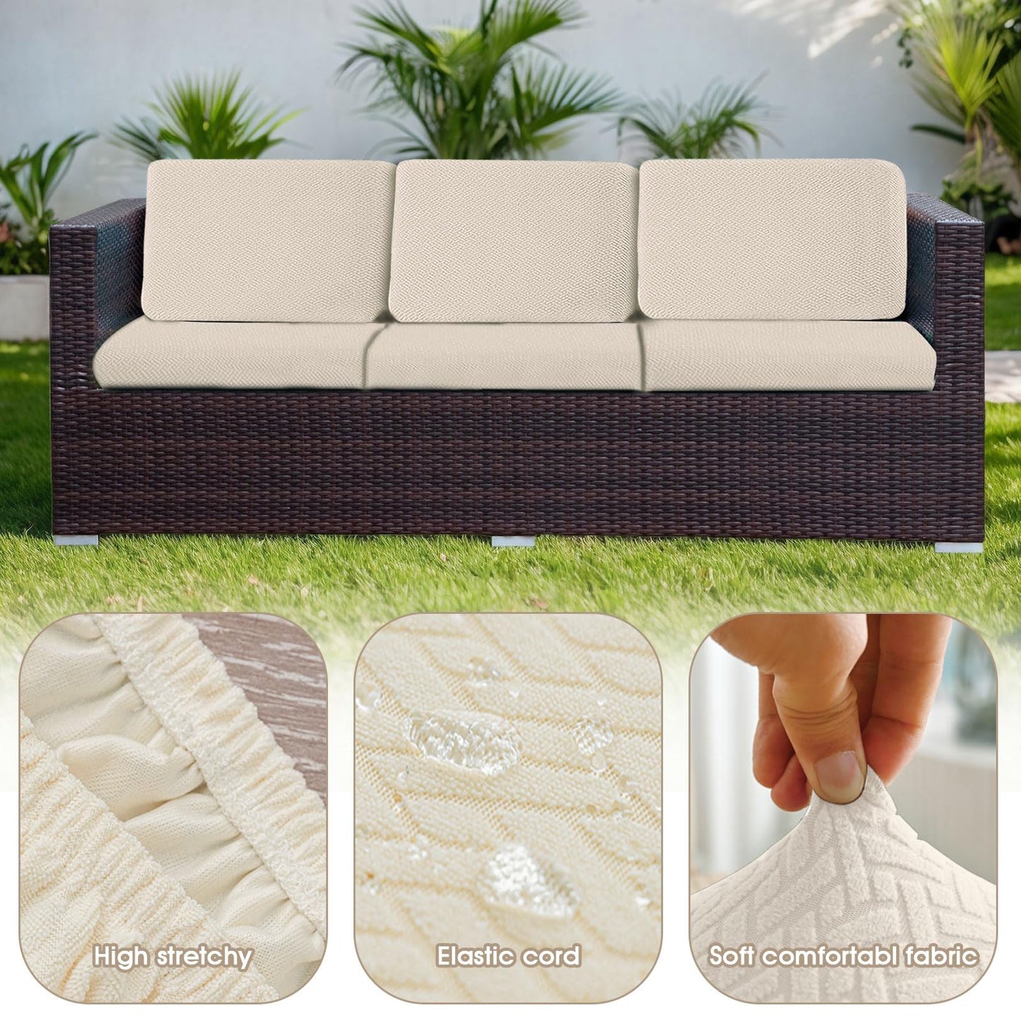 Outdoor Cushion Covers Waterproof,Stretch Garden Seat Cushions Cover Patio Chair Cushions,Replacement Chair Seat Covers Washable Furniture Protector for Outdoor Couch & Sofa Cushions