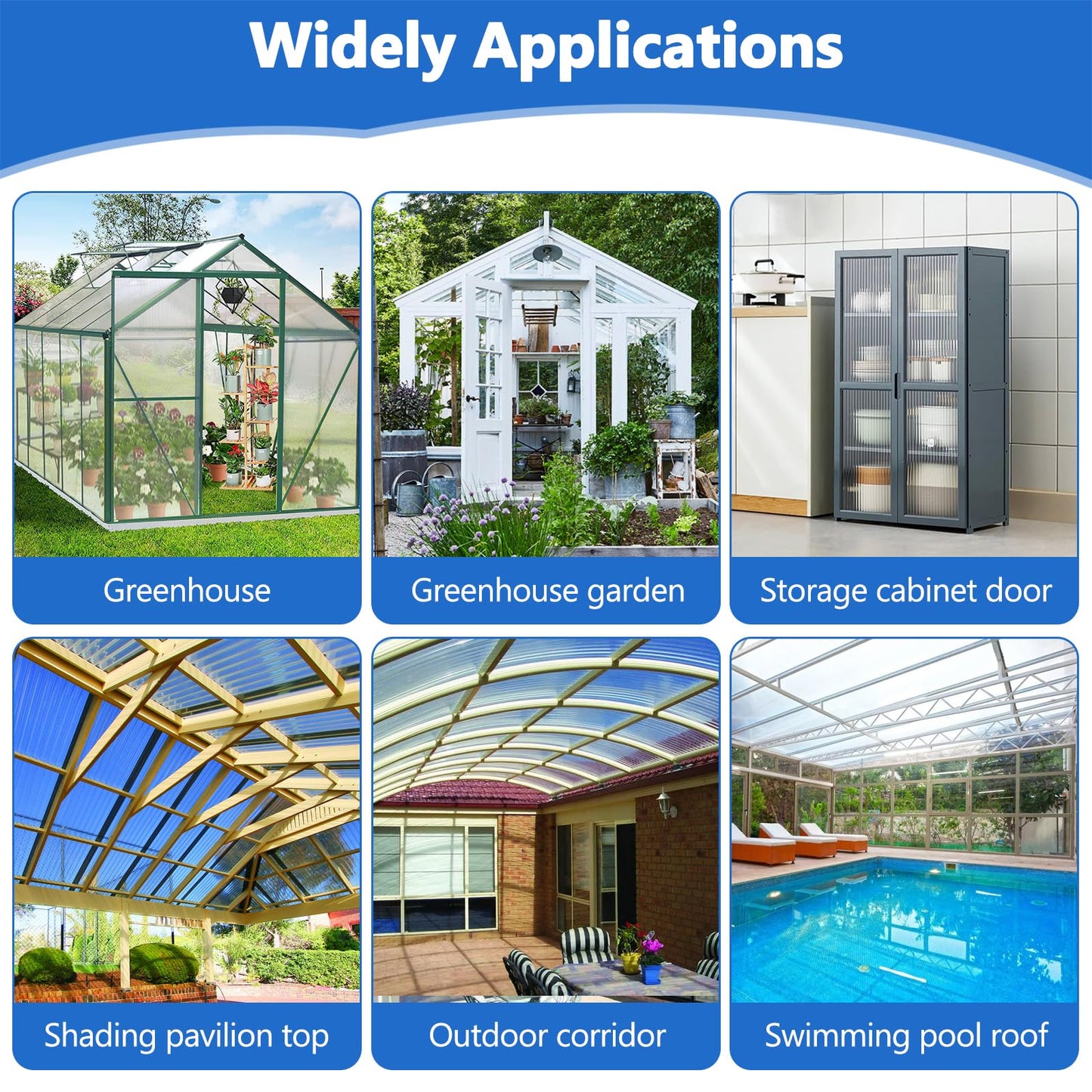 6pack Polycarbonate Greenhouse Panels, 4' x 2' x 0.24" Thickness Twin Wall Polycarbonate Sheets with 5Pcs Aluminum Connecting Strips & 50Pcs W Clips, UV Protected Clear Plastic Roof Panels