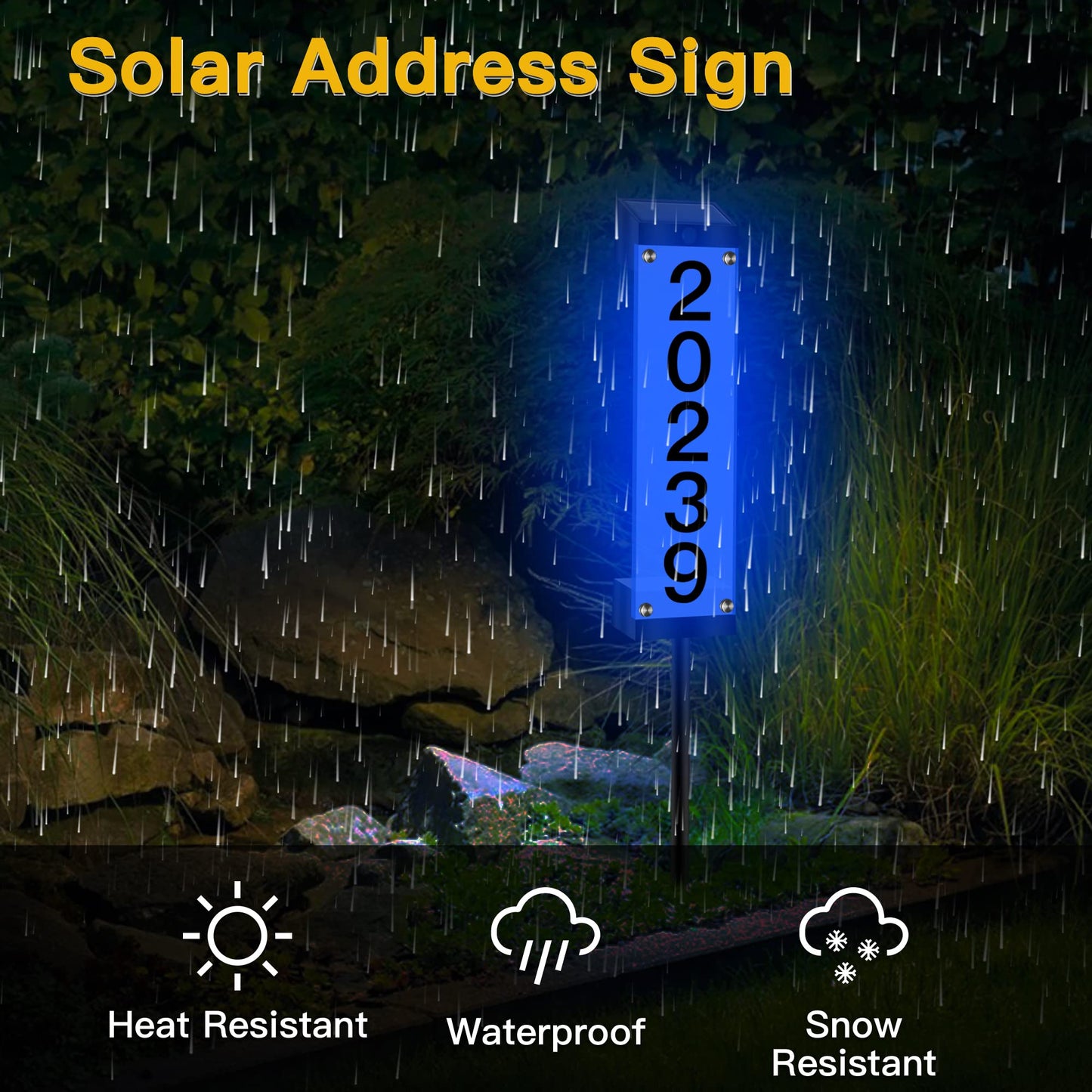 GOSUNWEY Solar House Numbers for Outside, Led Solar Address Sign with Stakes, Waterproof RGBW Lighted House Number Sign, Modern Address Plaque Solar Powered for Yard Home