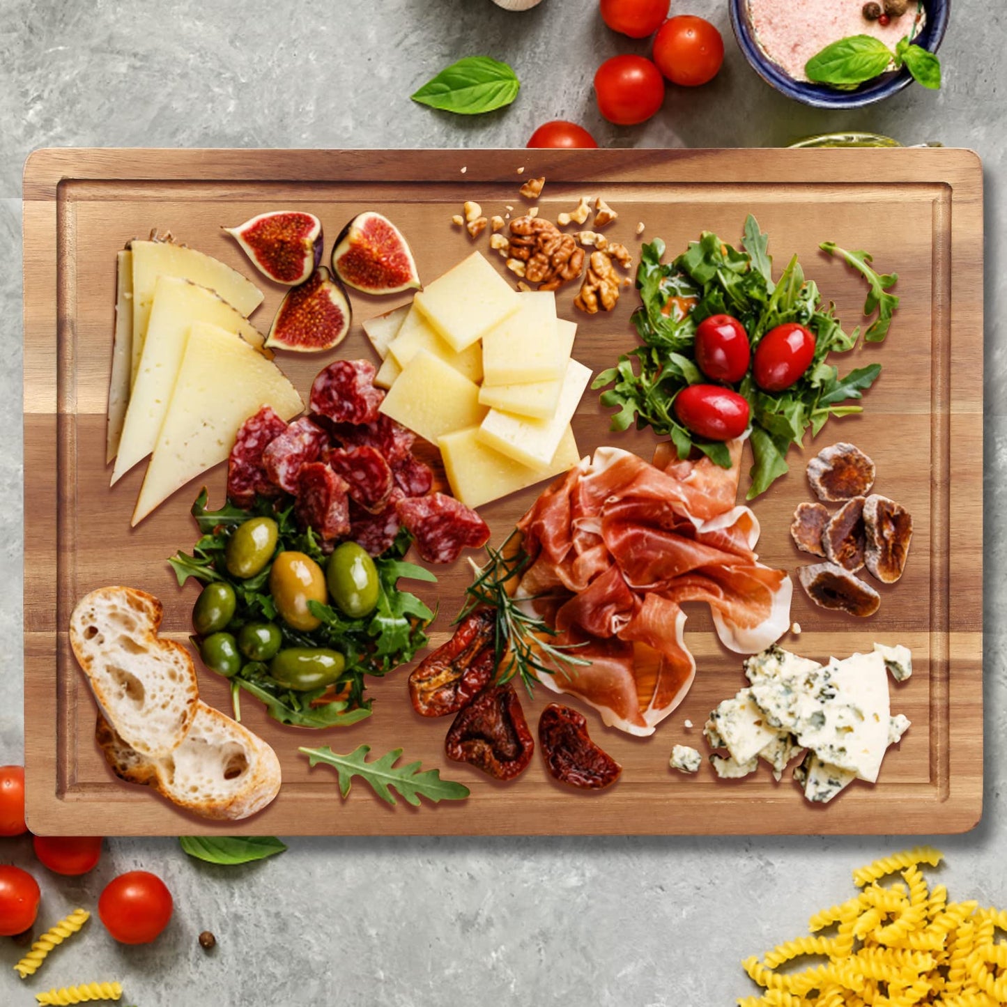 17" Solid Acacia Wood Cutting Boards for Kitchen Meat Large Wooden Charcuterie Boards Non Toxic Bamboo Cutting Board Big Hardwood Chopping Board Butcher Block Bread Serving Cheese Board Carving Board