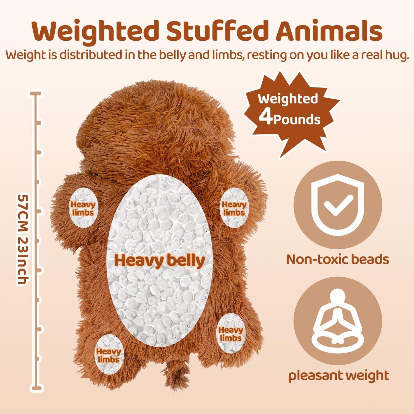 4 Lbs Weighted Stuffed Animals - Heavy Belly & Limbs, 23" Highland Cow Plush for a Realistic Hug, Super Soft Fluffy Plush Toy for Kids and Adults