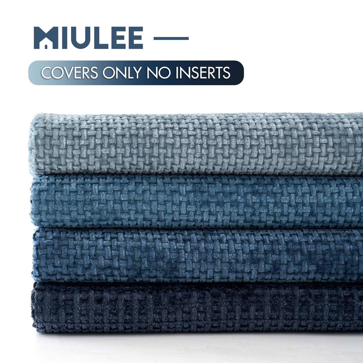 MIULEE Pack of 4 Couch Throw Pillow Covers 18x18 Inch Neutral Blue Soft Decorative Chenille Pillow Covers Farmhouse Cushion Covers for Home Decor Sofa Bedroom Living Room