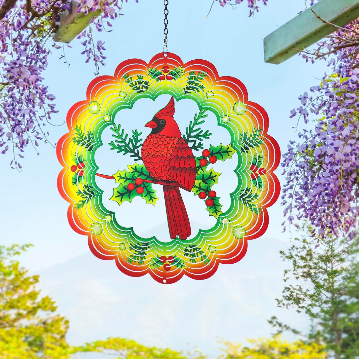 Cardinal Wind Spinners Cardinal Gifts for Women/Men 12 inch 3D Stainless Steel Hanging Wind Spinner Metal Bird Wind Catchers Kinetic Sculpture for Indoor/Outdoor Decor, Yard Art, Garden Decorations