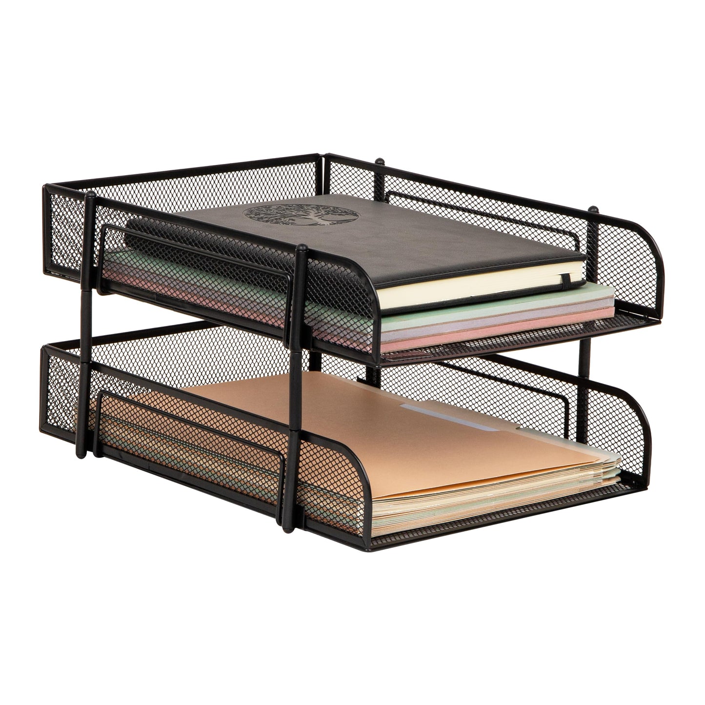 Mind Reader 2-Piece Stackable Metal Mesh Letter Tray, Desktop File Organizer, Document Holder, Magazine Storage, Black