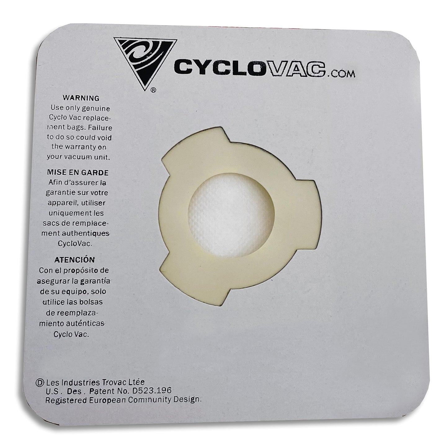 CYCLOVAC GS125/135 | TDSAC92N | Short Heavy Duty Central Vacuum Electrostatic Filter Bag with 3 Notches | Set of 3 Bags and 1 large round filter | 16 L (3.6 GAL)