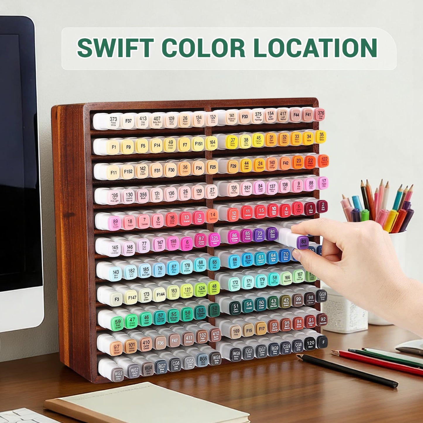 Wooden Organizer Holds 176 Markers, No Assembly – Marker/Alcohol Marker Storage, Wooden Desk Organizer/Holder, Rangement Crayon Alcool for Artists, Kids, Home Ofifce Mothers' Day Birthday Gift