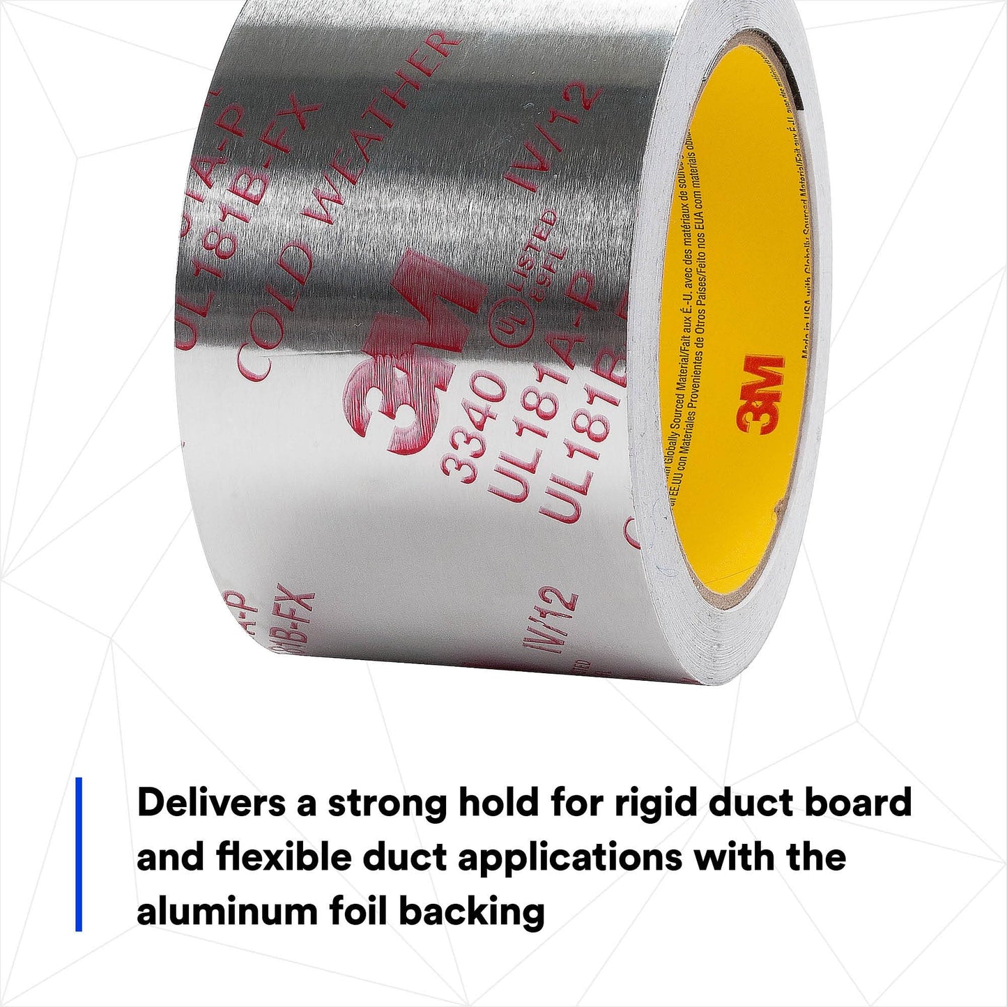 3M Aluminum Foil Tape 3340, 2.5" x 50 yd, 4.0 mil, Silver, HVAC, Sealing and Patching Hot and Cold Air Ducts, Fiberglass Duct Board, Insulation, Metal Repair