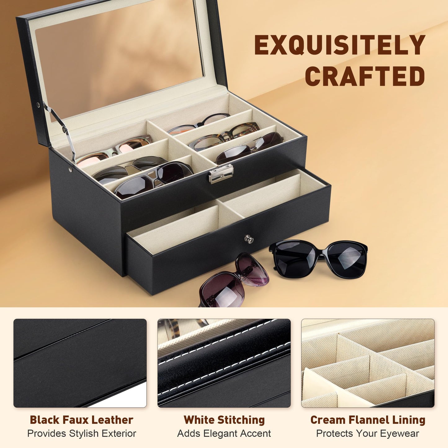CO-Z Leather Multi Sunglasses Organizer Box for Women Men, Eyeglasses Eyewear Display Case, Sunglass Glasses Storage Box (12 Slot)