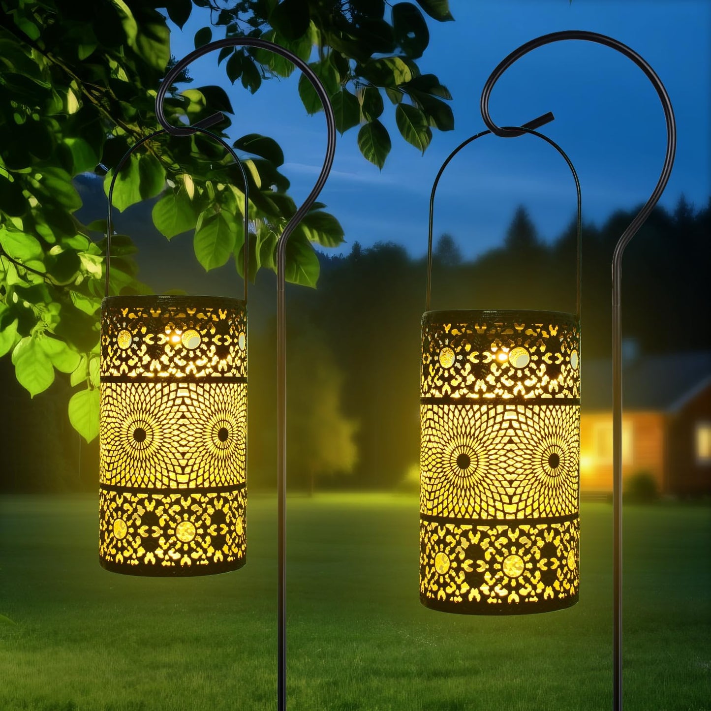 Ninonly 2 Pack Solar Lanterns Outdoor Garden Decor, Waterproof Retro Metal Solar Hanging Lights, Solar Powered Lights for Garden Patio Yard Pathway Walkway Landscape Tree Decoration