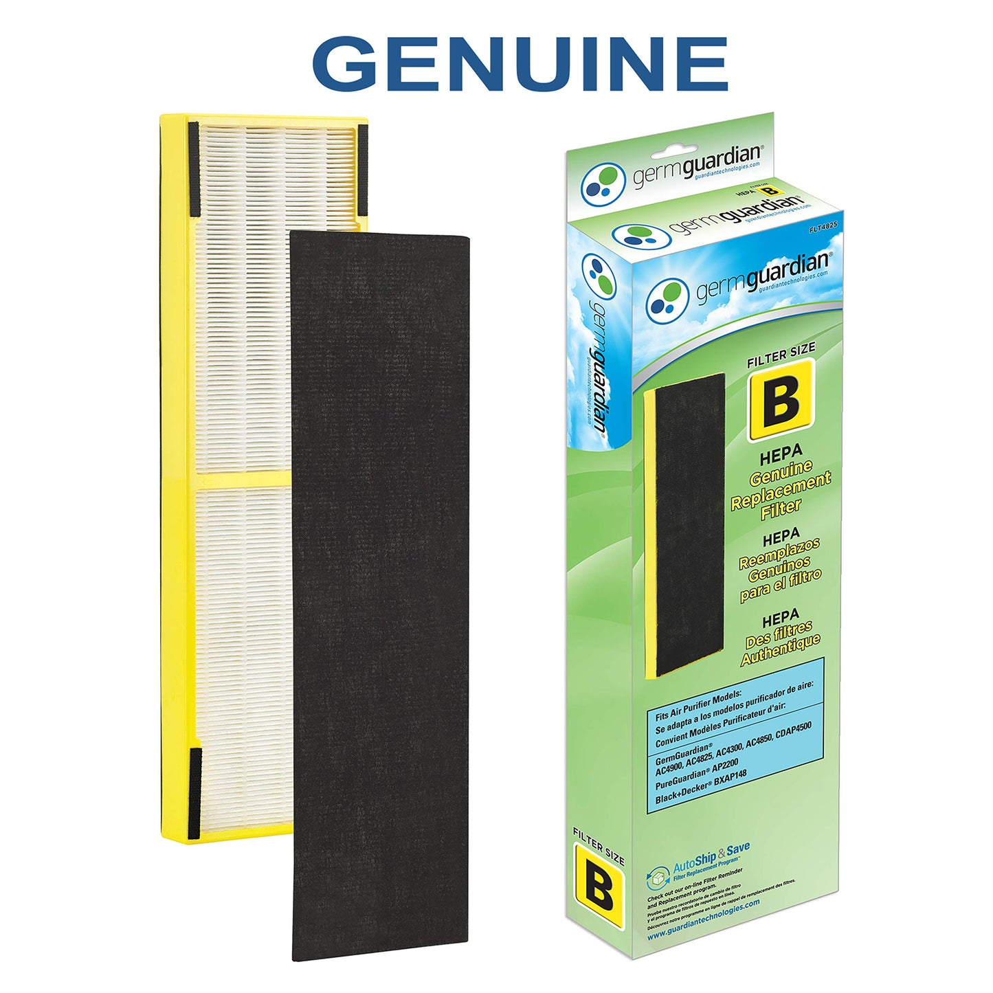 Germ Guardian FLT48252PK HEPA Genuine Air Purifier Replacement Filter B Multi-Pack for GermGuardian AC4300BPTCA, AC4900CA, AC4825, AC4825DLX, AC4850PT, CDAP4500BCA, CDAP4500WCA and More, 2-Pack
