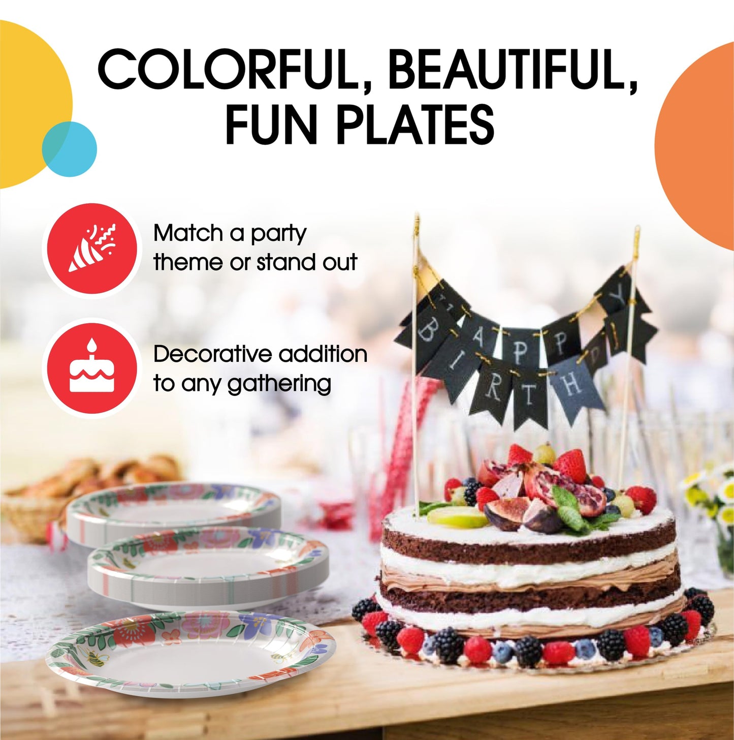 Party Solids Floral Spring Paper Plates Disposable Heavy Duty 8.5 Inch Floral Plates for Party 96 Pcs Heavy Duty 350 GSM, Spring Birthday Supplies