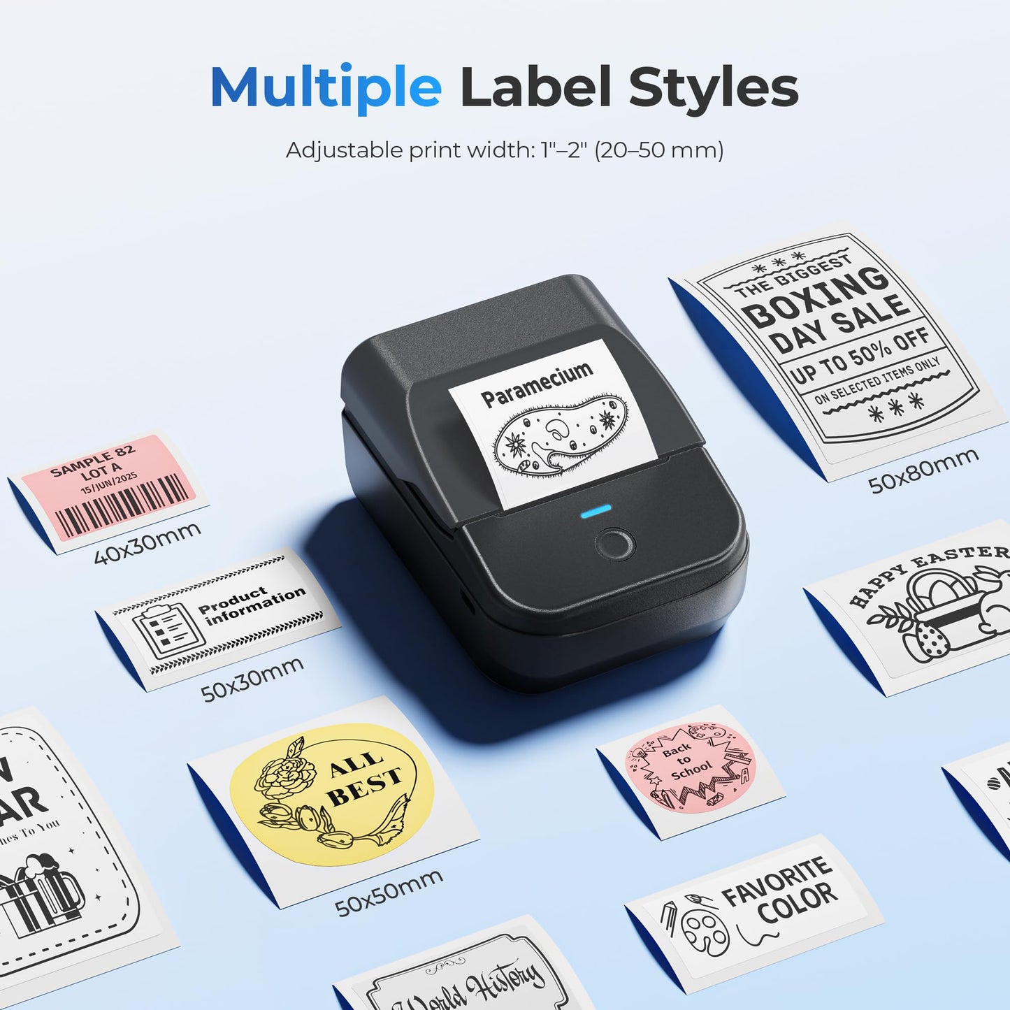 TYPONOS PM240 Label Maker Machine with 3 Tapes, 2" Portable Thermal Label Printer for Phone & PC, Bluetooth Label Maker with Multiple Templates for Small Business, Office, Home, School, Set 1
