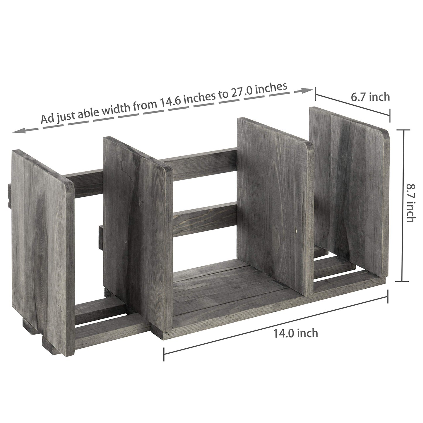 MyGift Expandable Gray Wood Desktop Bookshelf Organizer Rack