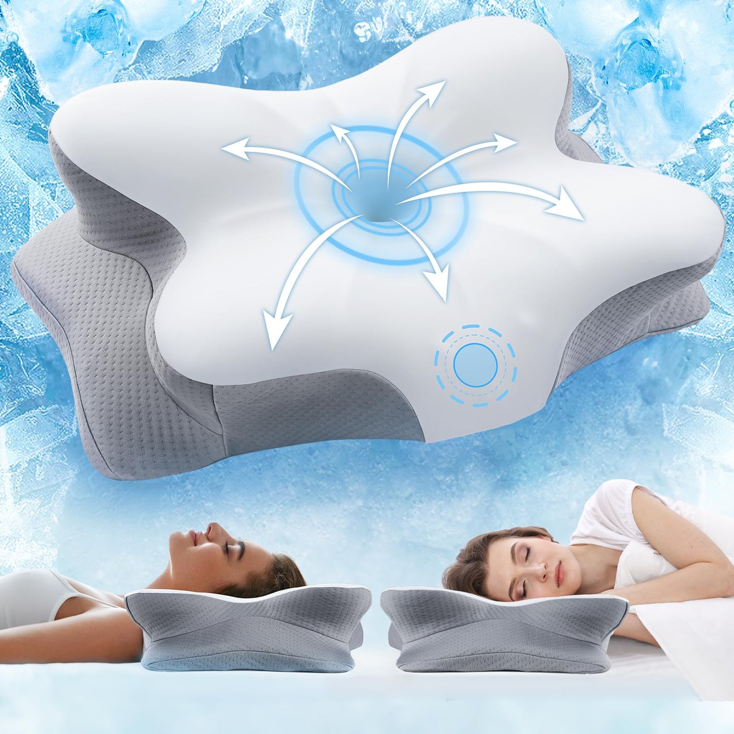 Vuteehy Cervical Pillow for Neck Pain Relief, Memory Foam Cooling Pillow Ergonomic Neck Support Pillows for Side, Back, Stomach Sleepers - Odorless & Breathable, Drak Grey