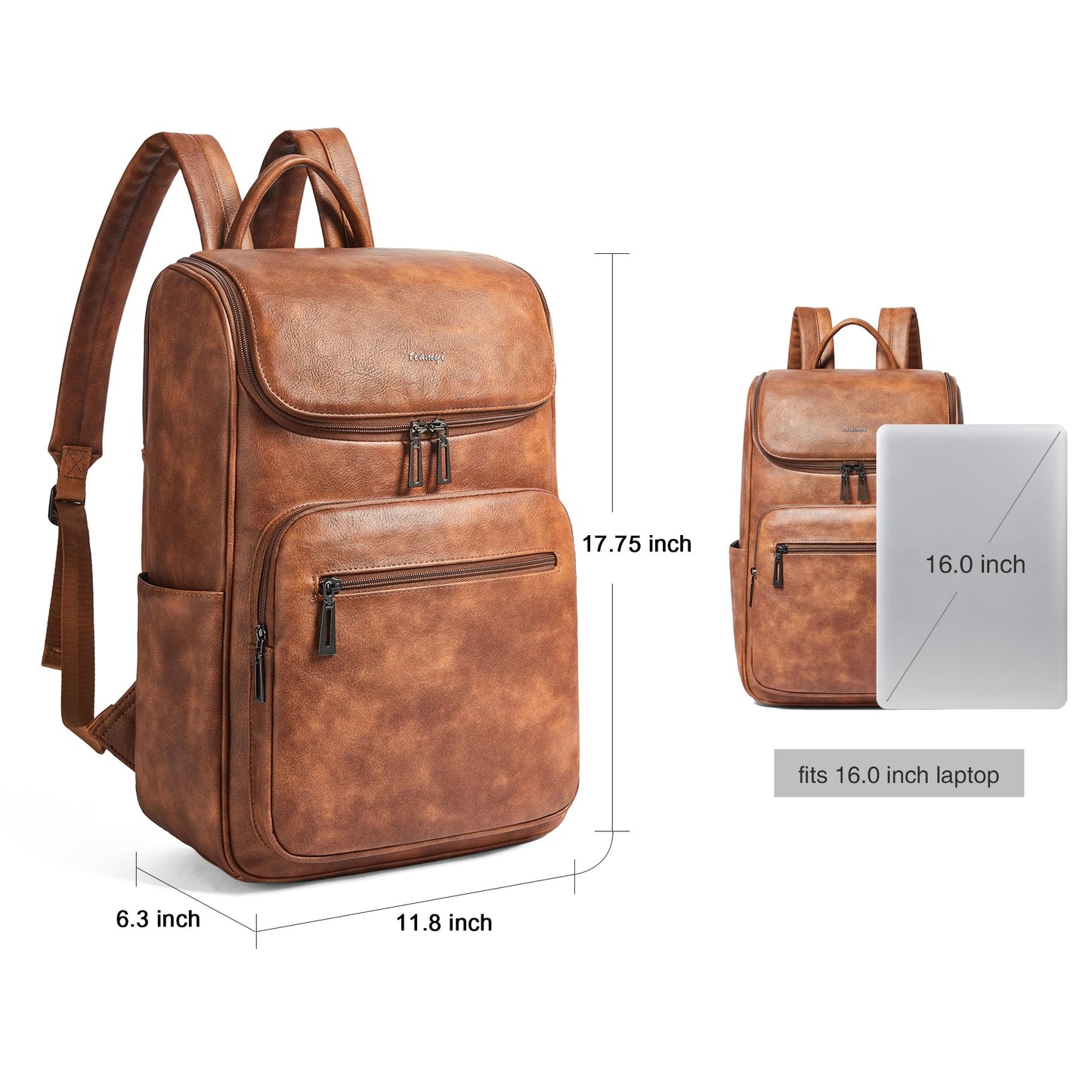 TIAMYI Computer Leather Backpack for Women Travel Back pack with 15.6 inch Laptop Compartment, Vintage Ladies Backpack, Brown