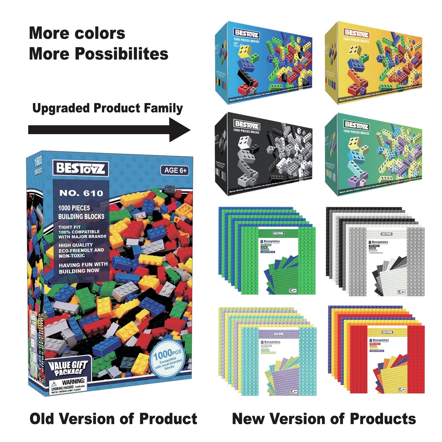 Bestoyz 1000 Pieces Building Blocks, Bulk Classic Building Bricks Toy, Big Box of Basic Bricks, Compatible with Major Brands, Educational Construction Toys & Gifts for Kids 6+