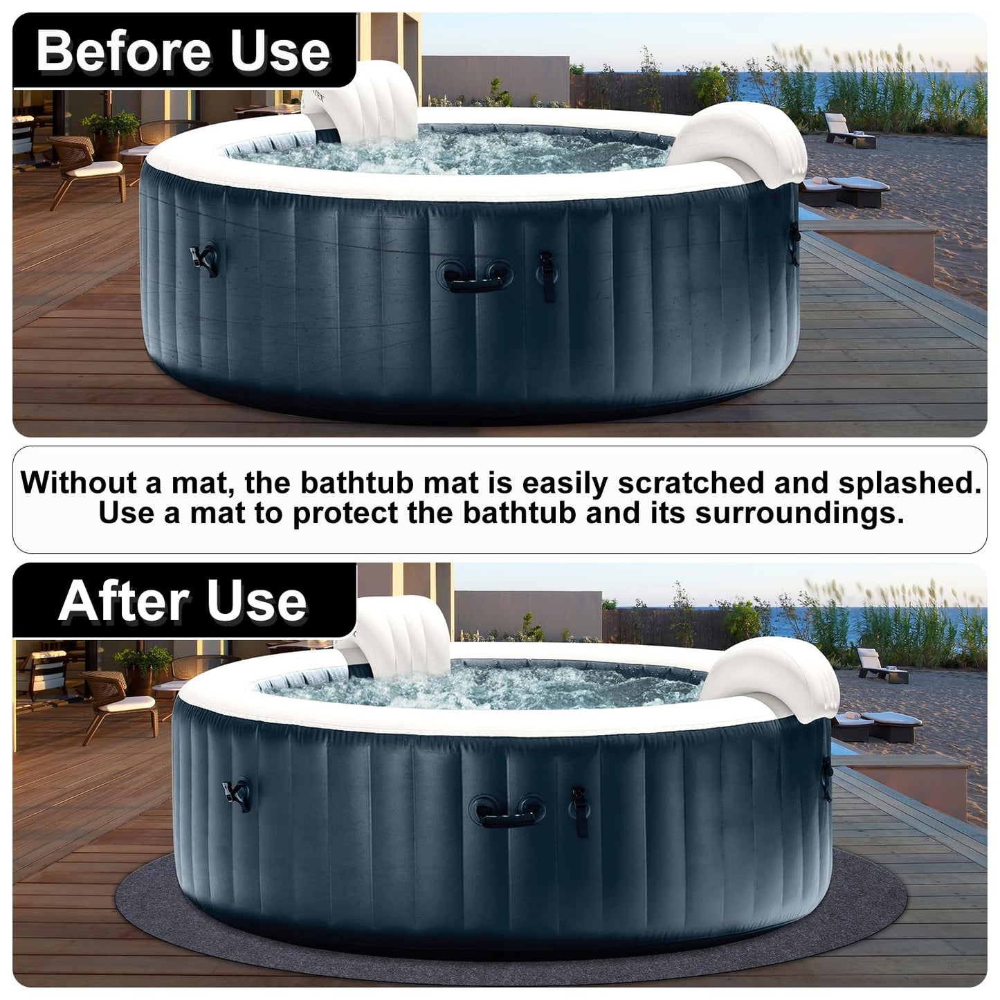 ALYCLIP 100 Inch Round Mat for Inflatable Hot Tub Outdoor Pad Waterproof Spa Pool Ground Base Flooring Protector Slip-Proof Backing for Protect Hot Tub Pool from Wear