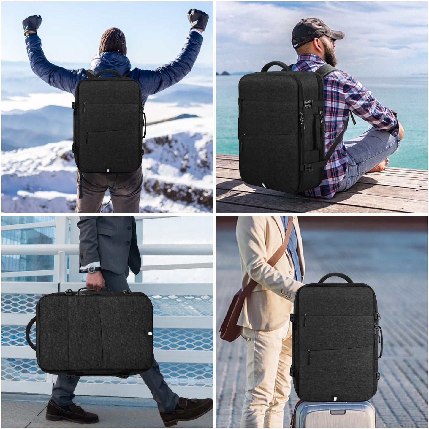 Travel Backpack for Men Women Laptop Backpack 15.6 Inch Flight Approved Carry on Backpack Overnight Business College School Weekender Luggage Daypack, Black