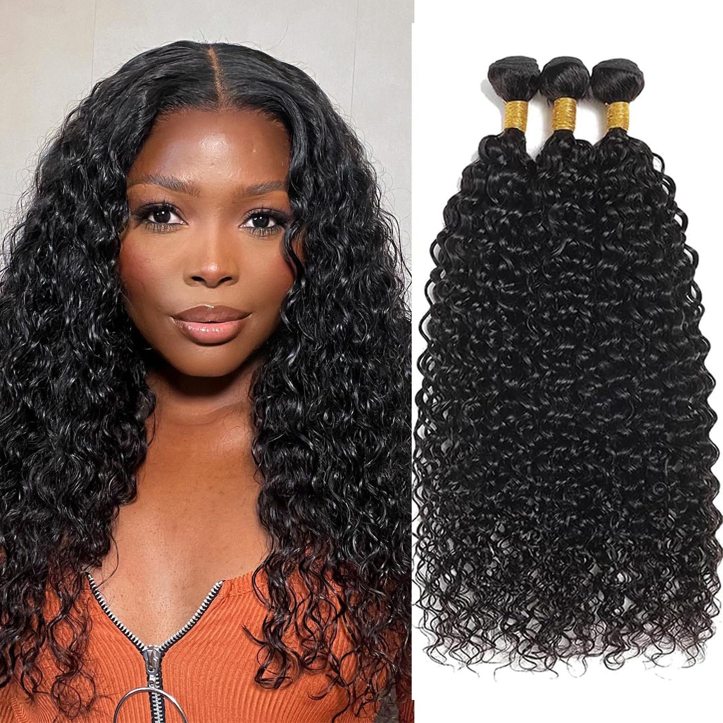 Human Hair Bundles Water Wave 12 14 16 Inch Brazilian Virgin Curly Human Hair Extensions for Women 100% Unprocessed 10A Wet and Wavy Weave Bundles Human Hair Natural Color