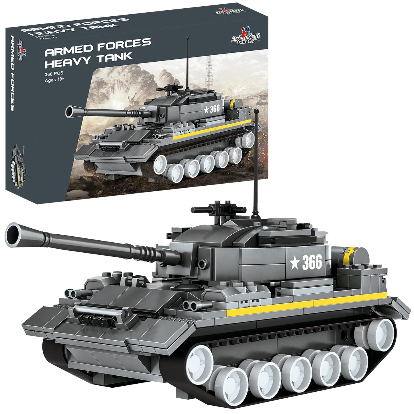 Army Tank Building Block Set - 360Pcs Armed Forces Toy Tank for Ages 10 and Up – Rotating Turret with Gun Attachment Army Tank Model Kit Compatible with All Major Brands of Building Blocks