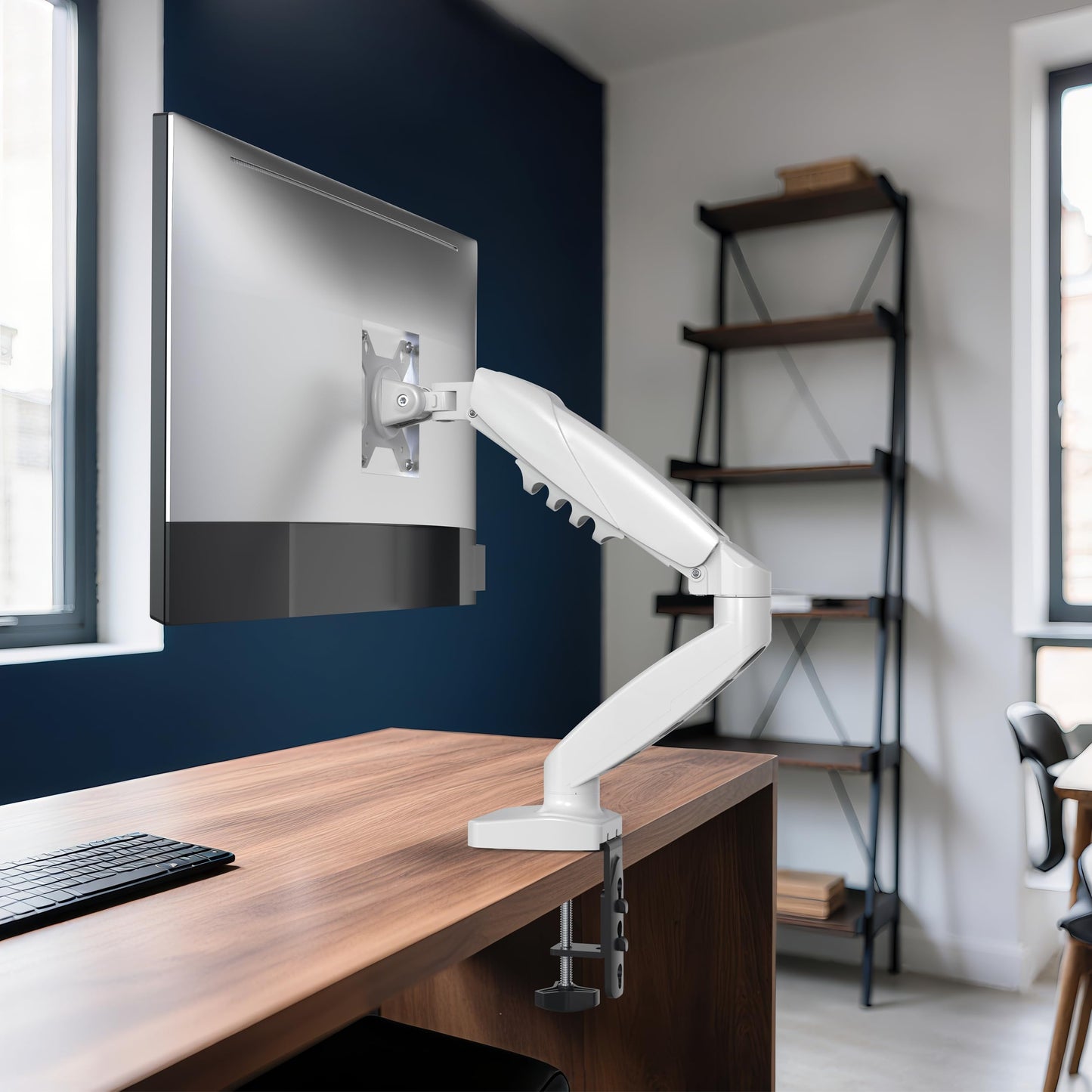SHOPPINGALL Single Monitor Mount for 13 to 32 Inch Gas Spring Monitor Arm, Fully Adjustable VESA Mount with Desk Clamp - SA-GC41-WHITE