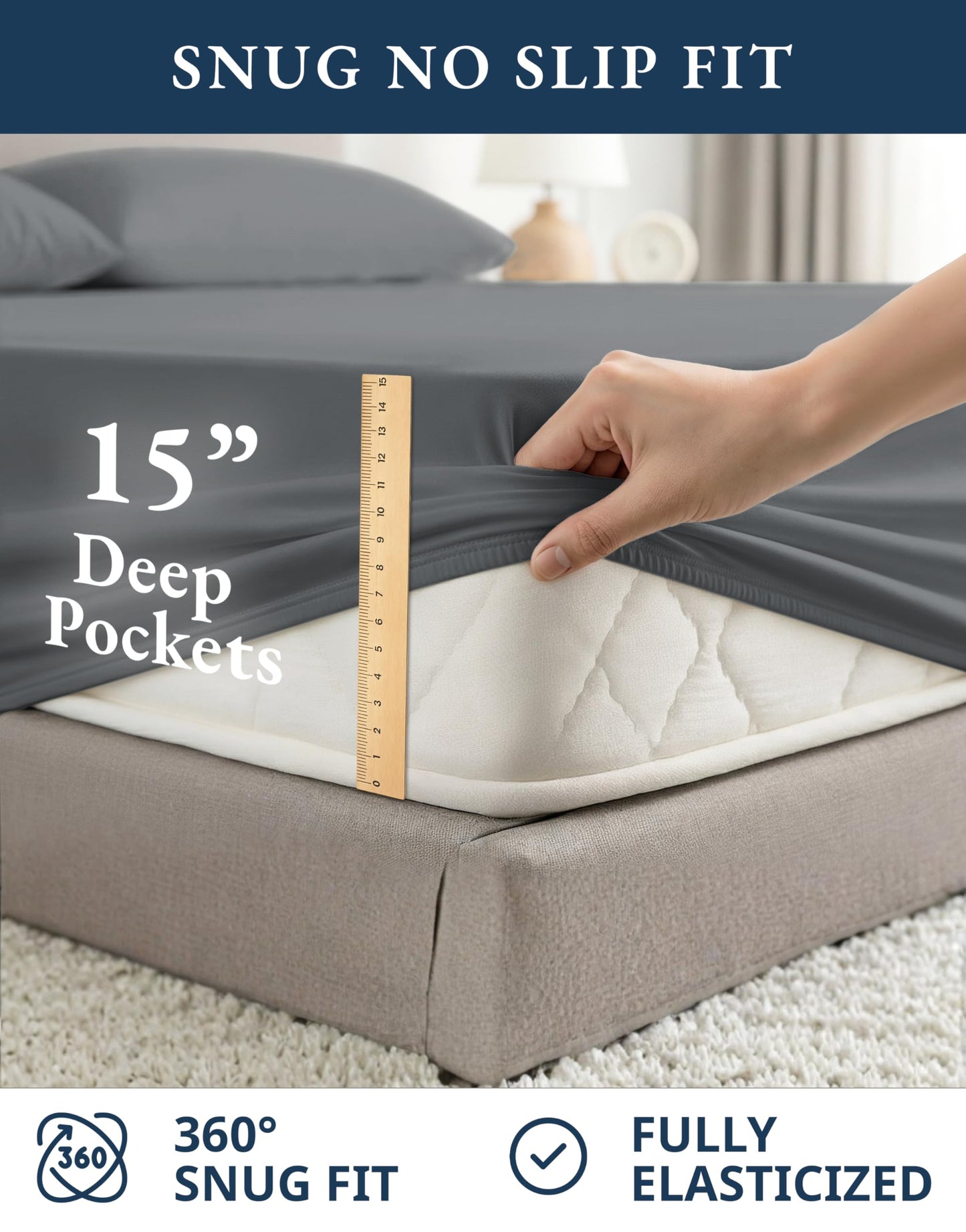 Lane Linen 100% Organic Cotton Queen Sheet Set, 4-Piece Percale Bed Sheets for Queen Bed - Soft, Breathable, Hypoallergenic, Deep Pocket Fits Mattress Up to 15",Hotel Quality Sheets - Charcoal