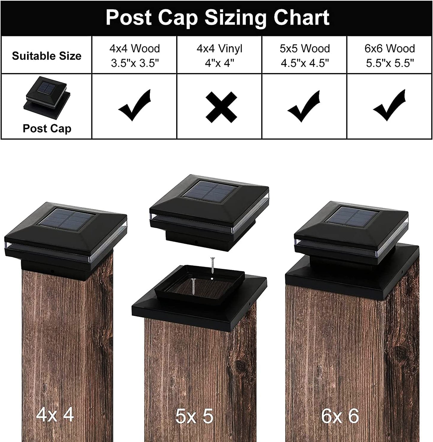 Viewsun 6 Pack Solar Post Lights, Outdoor Fence Post Cap Light Solar Powered Caps for Deck, Patio, Garden Decor, Warm White High Brightness SMD LED Lighting, Lamp Fits for 4x4 or 6x6 Wooden Posts