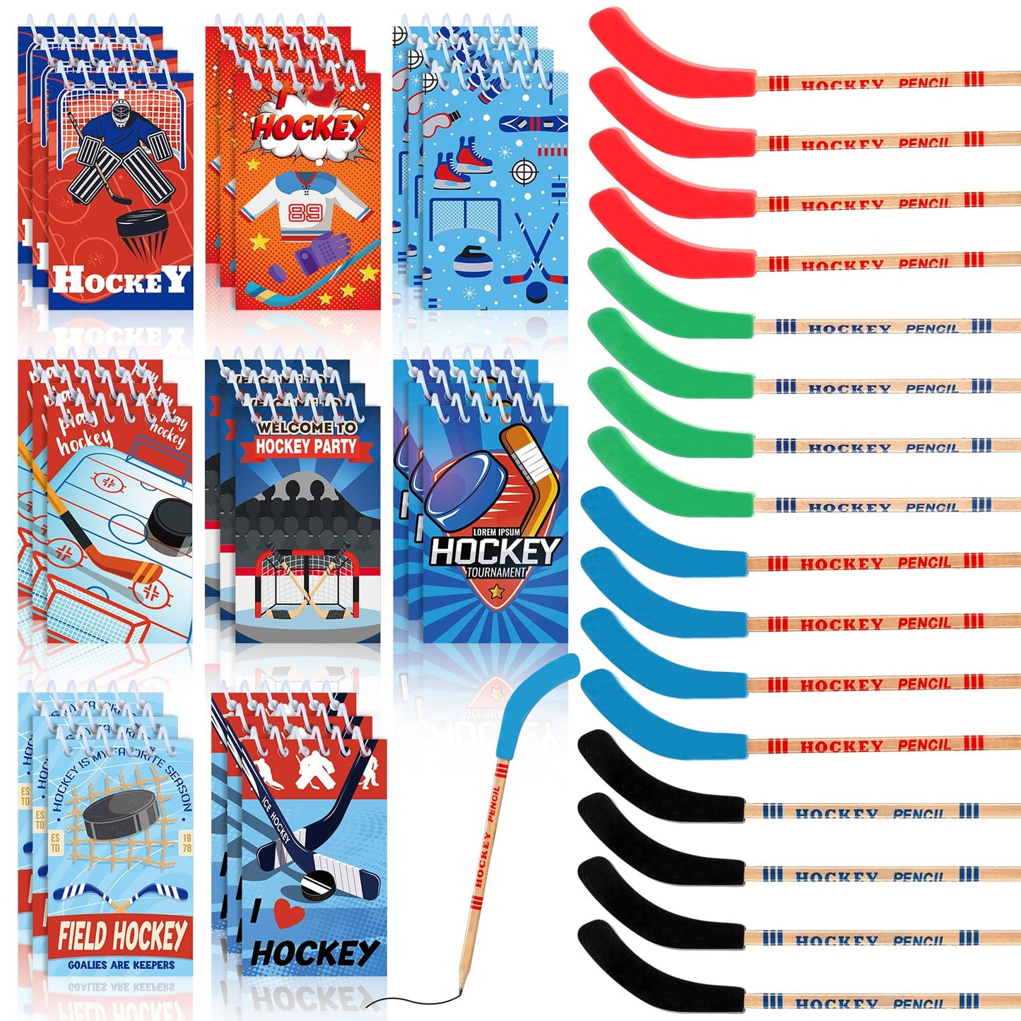 Kisston 48 Pcs Hockey Party Favors Include 24 Mini Notebooks Sports Notepads and 24 Pencils with Eraser Hockey Favors Pencils Gifts for Teacher Office Reward