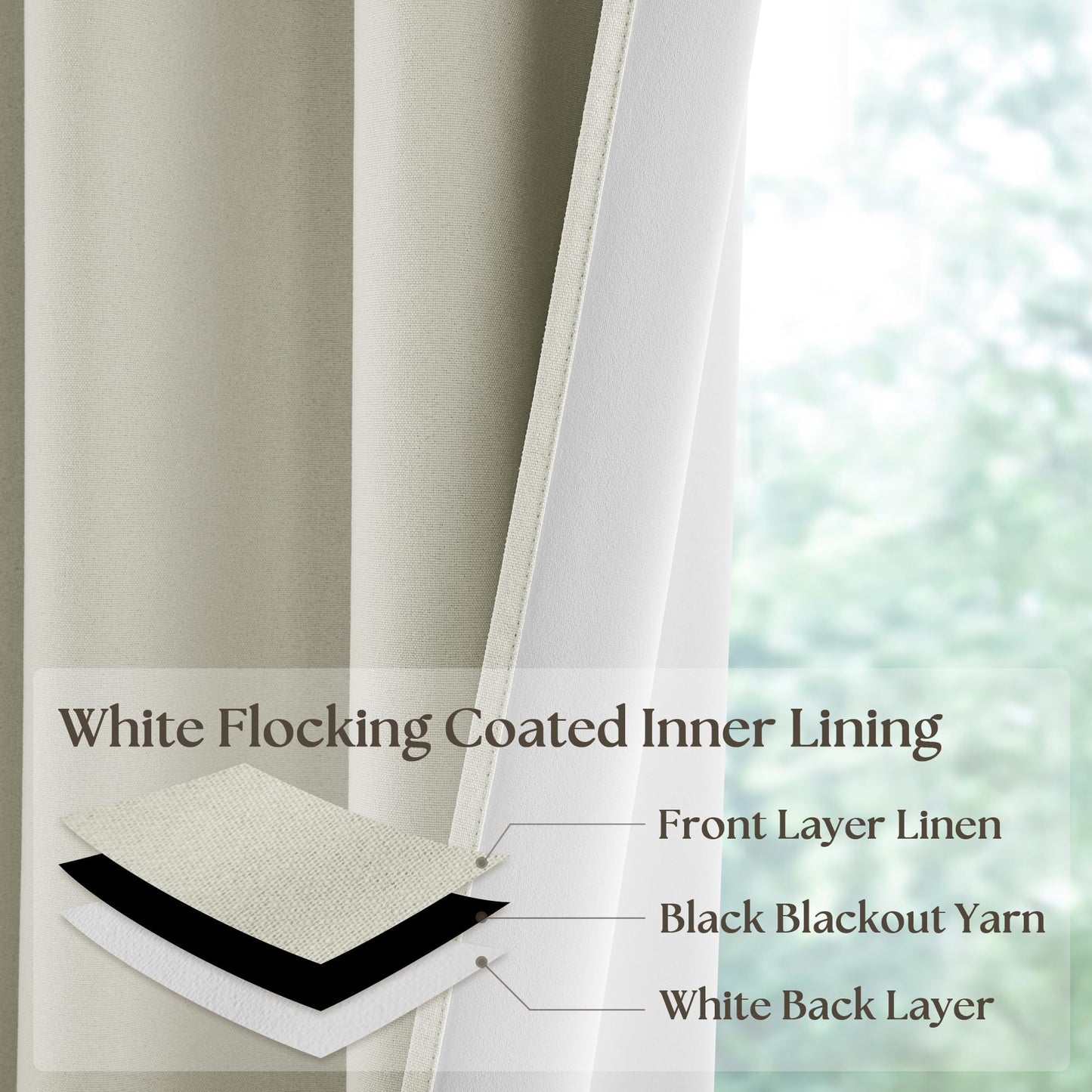 100% Blackout Linen Curtains 84 Inches Long Linen Textured Black Out Curtains Full Light Blocking Thermal Insulated Energy Saving Drapes Panels with White Liner 52x84 Inches 2 Panels Ivory White