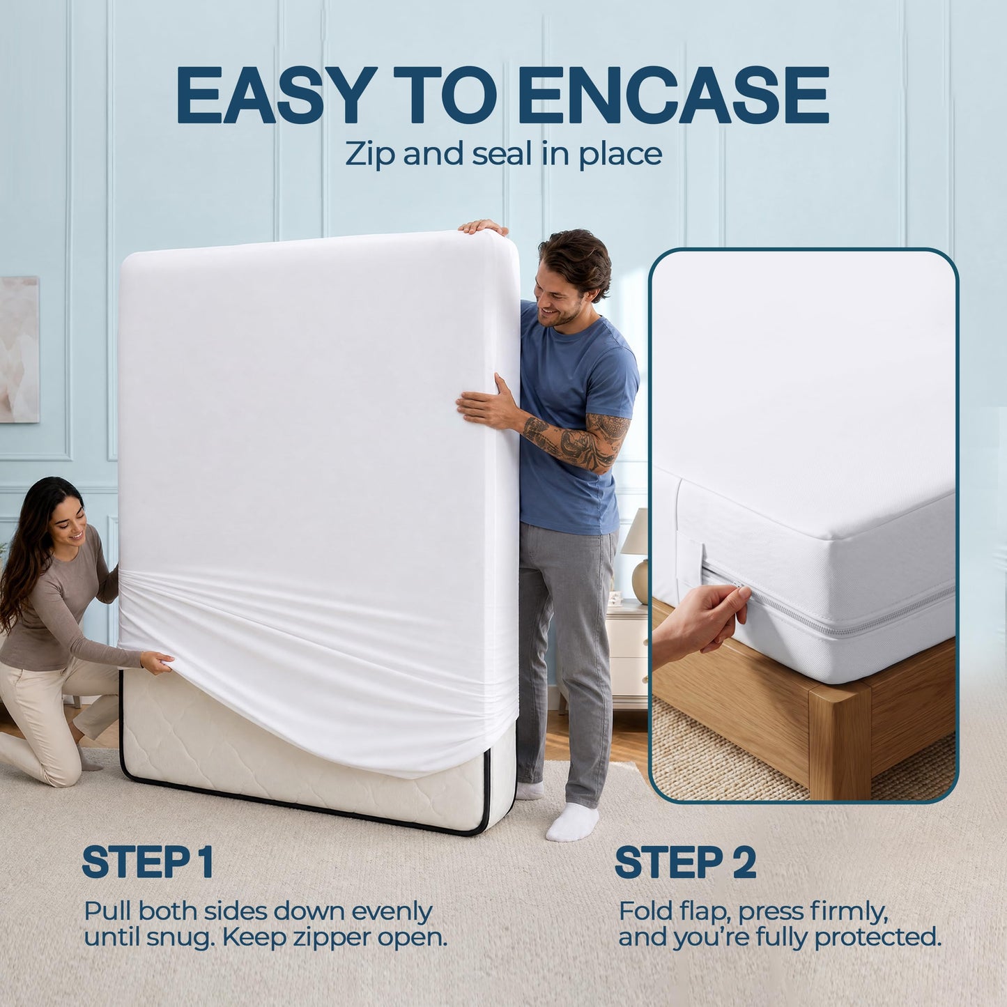 Beddora Zippered Mattress Encasement Queen - 100% Waterproof and Bed Bug Proof Mattress Protector - Absorbent, Six-Sided Mattress Cover