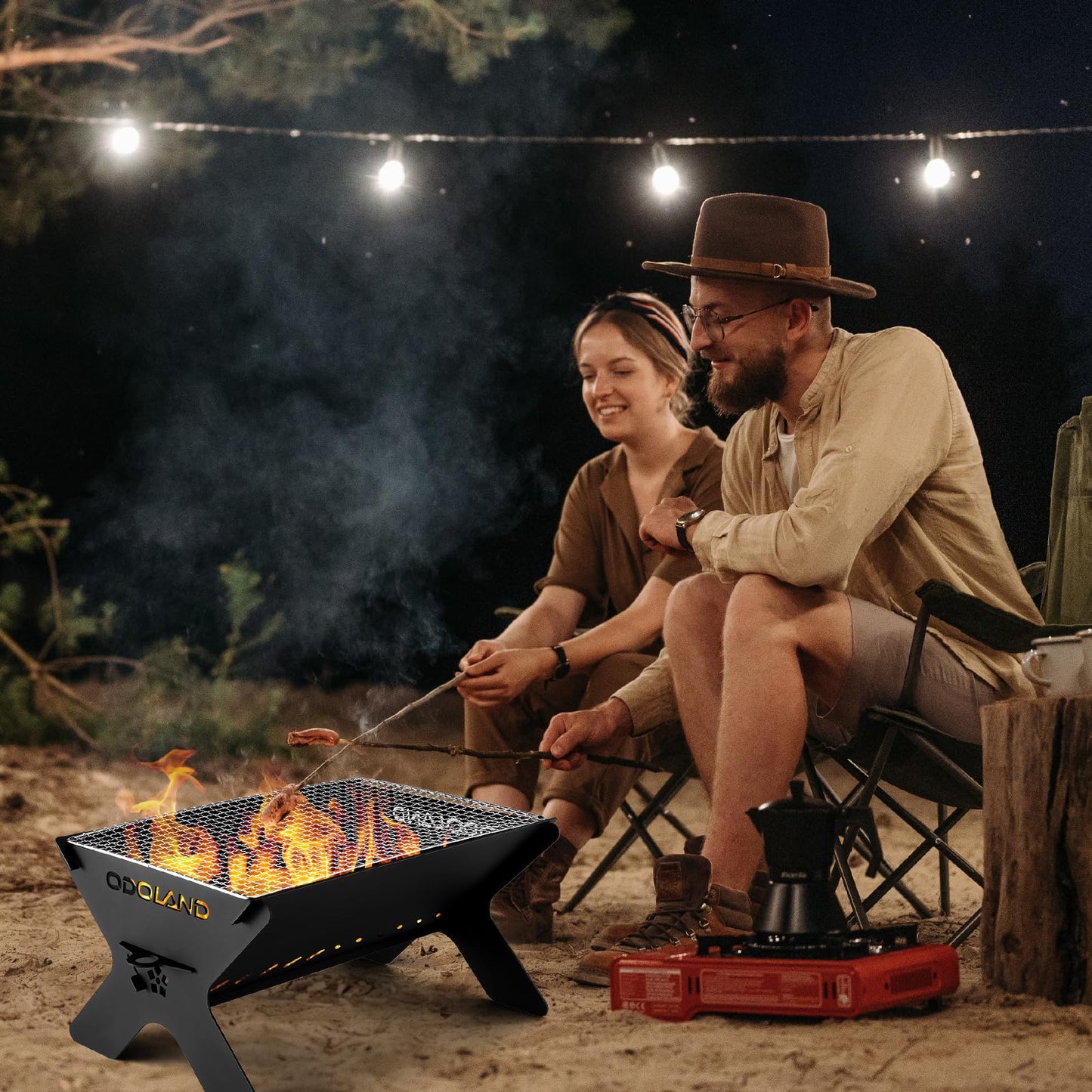 Odoland Portable Fire Pit for Outdoor Garden, 2 in 1 Wood Burning Fire Pit Grill with Detachable Cooking Grate for Outside, with Carry Bag
