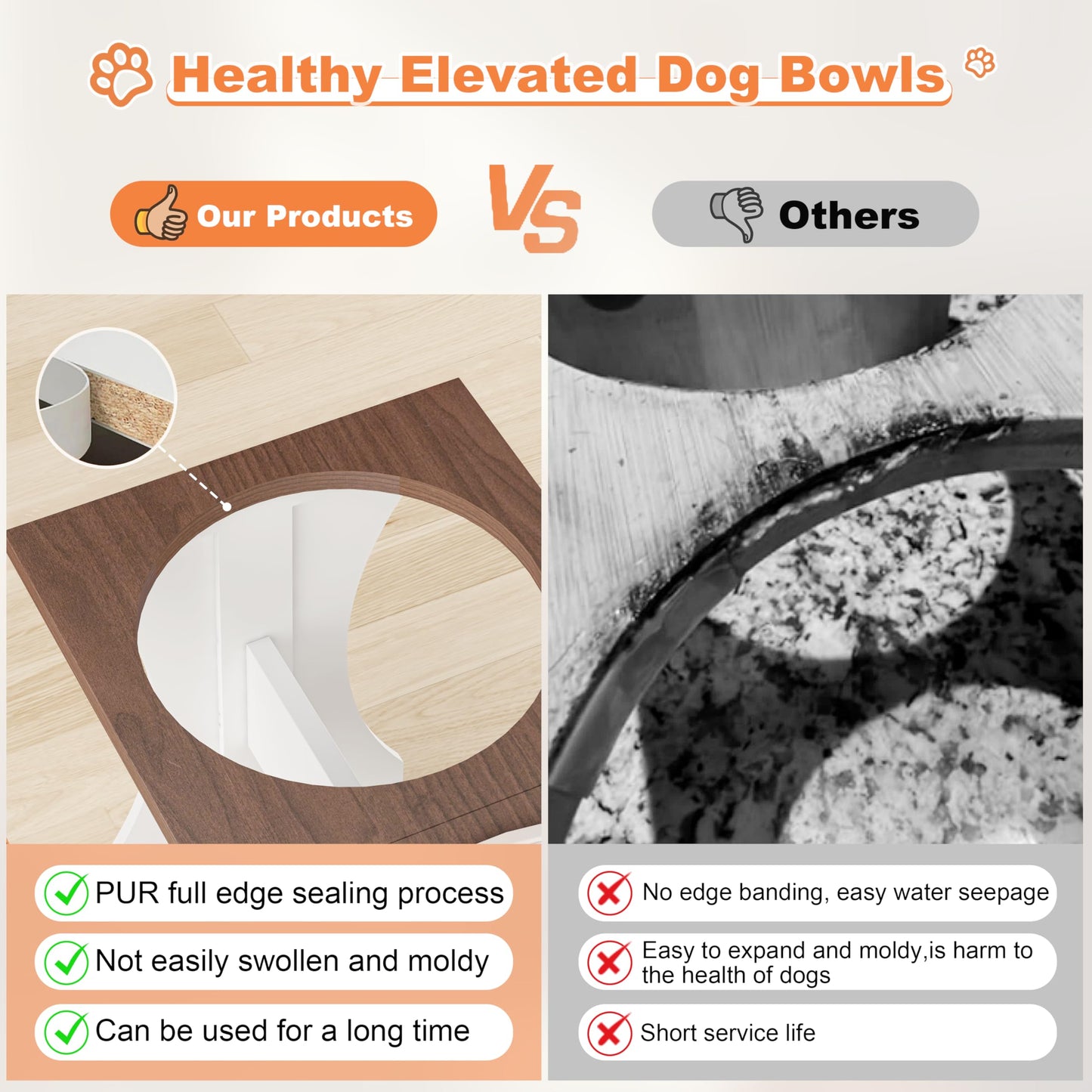 Piskyet Elevated Dog Bowls,Farmhouse Dog Bowls Stand, Raised Dog Bowl with 2 Stainless Steel Wooden (Farmhouse Style, 13.8" H_9 Cups Bowl)
