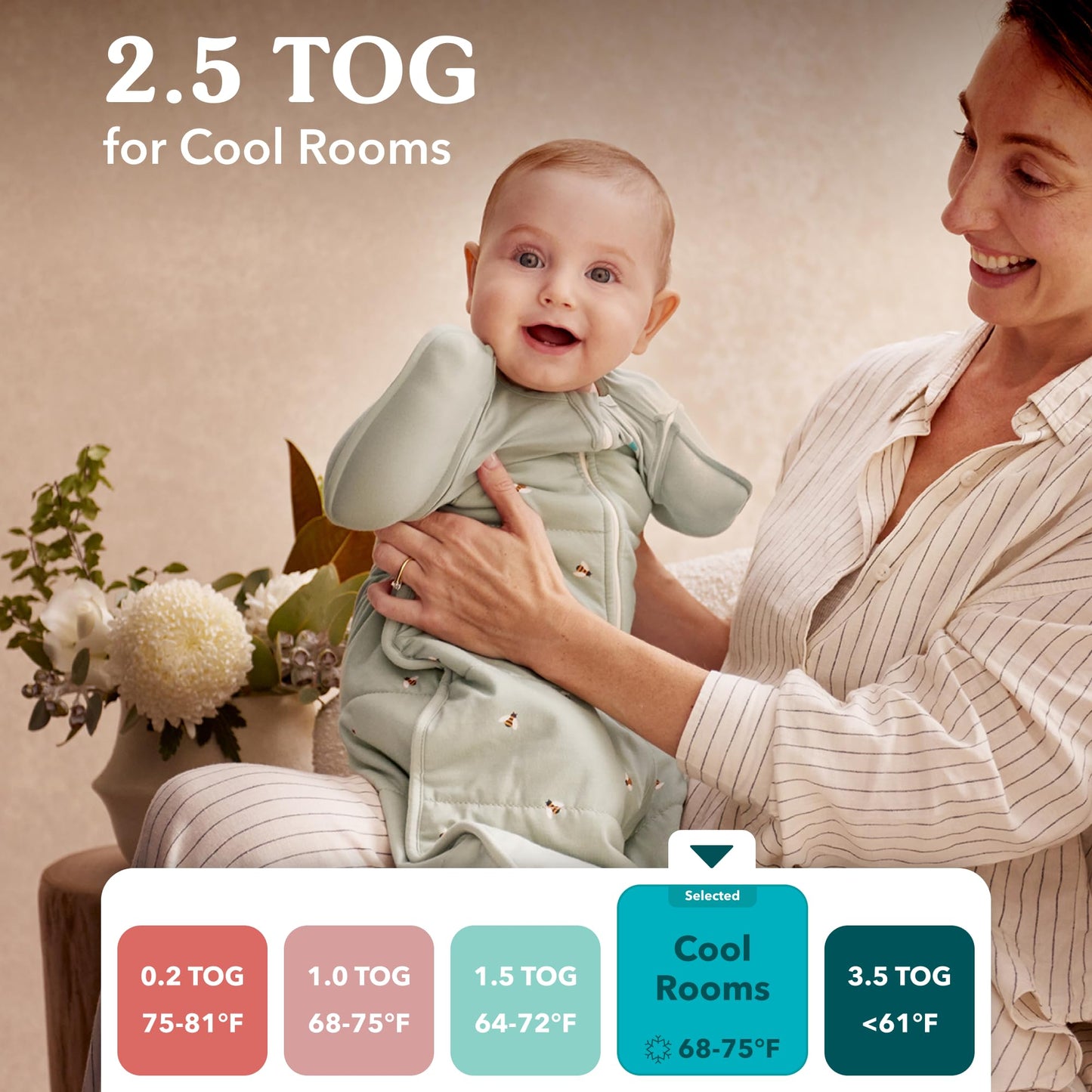 Love to Dream Swaddle UP Transition Bag Warm 2.5 TOG, Dreamer White, Medium, 13-19 lbs, Patented Zip-Off Wings, Gently Help Baby Safely Transition from Being Swaddled to Arms Free Before Rolling Over