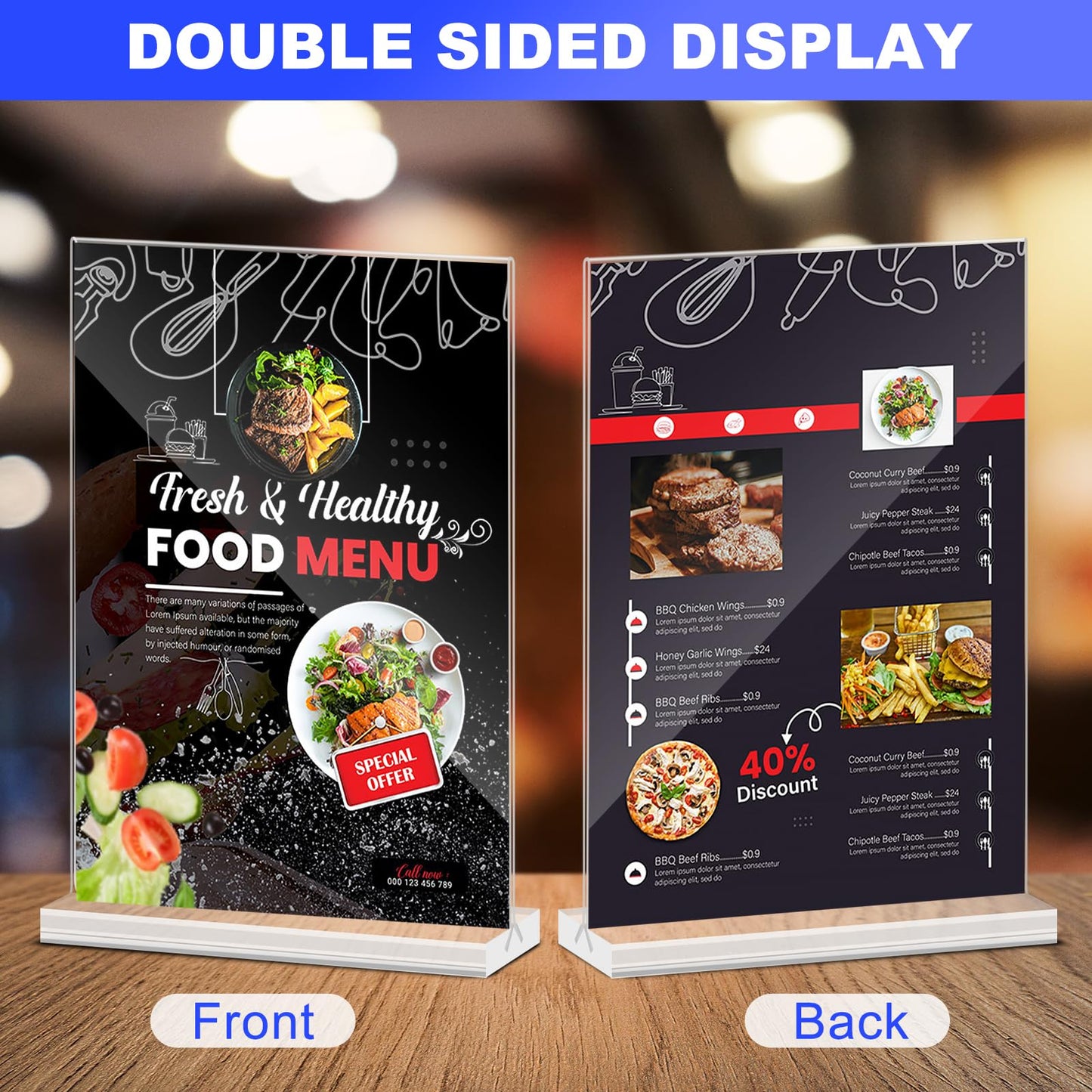 12 Packs Acrylic Sign Holder 8.5 x 11 Inches, Double-Sided Sign Holder Plastic Stands for Display, T Shape Acrylic Table Sign Stands for Office Store Restaurants Wedding Party Decoration - Clear
