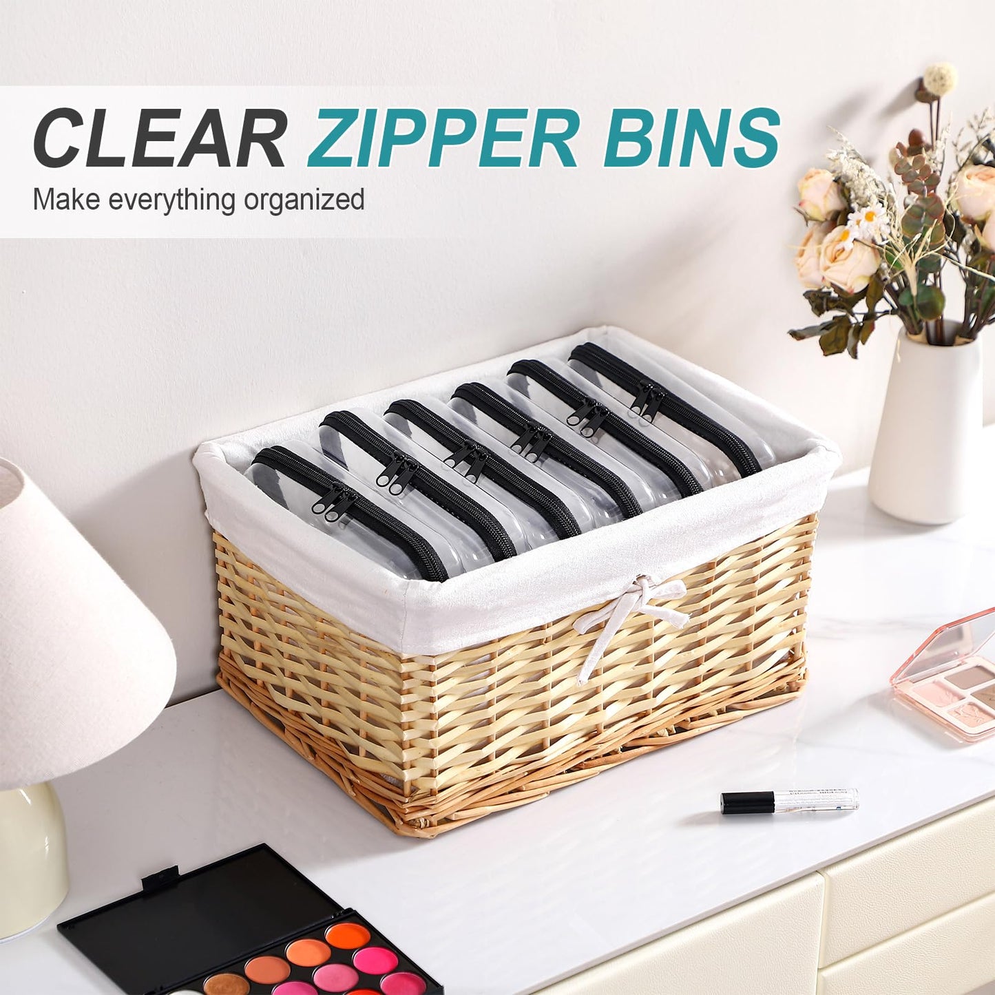 Sanwuta 6 Pcs Clear Hard Zipper Case Pencil Pouches Hard Plastic Zipper Pouches Makeup Bag Transparent Cases for Snacks Plastic Storage Organizer Box for Travel(Black,7.48 x 3.94 x 2 Inch)