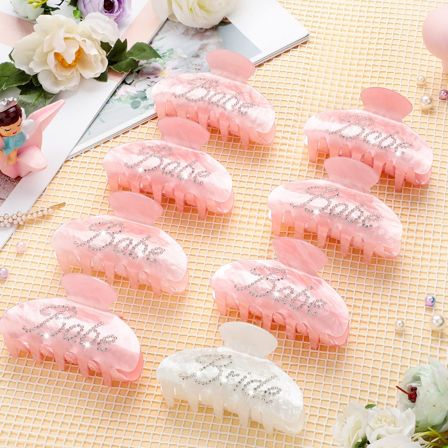 8 Pcs Rhinestone Hair Clips - Acrylic Bridal Shower and Wedding Accessories for Bride and Bridesmaids