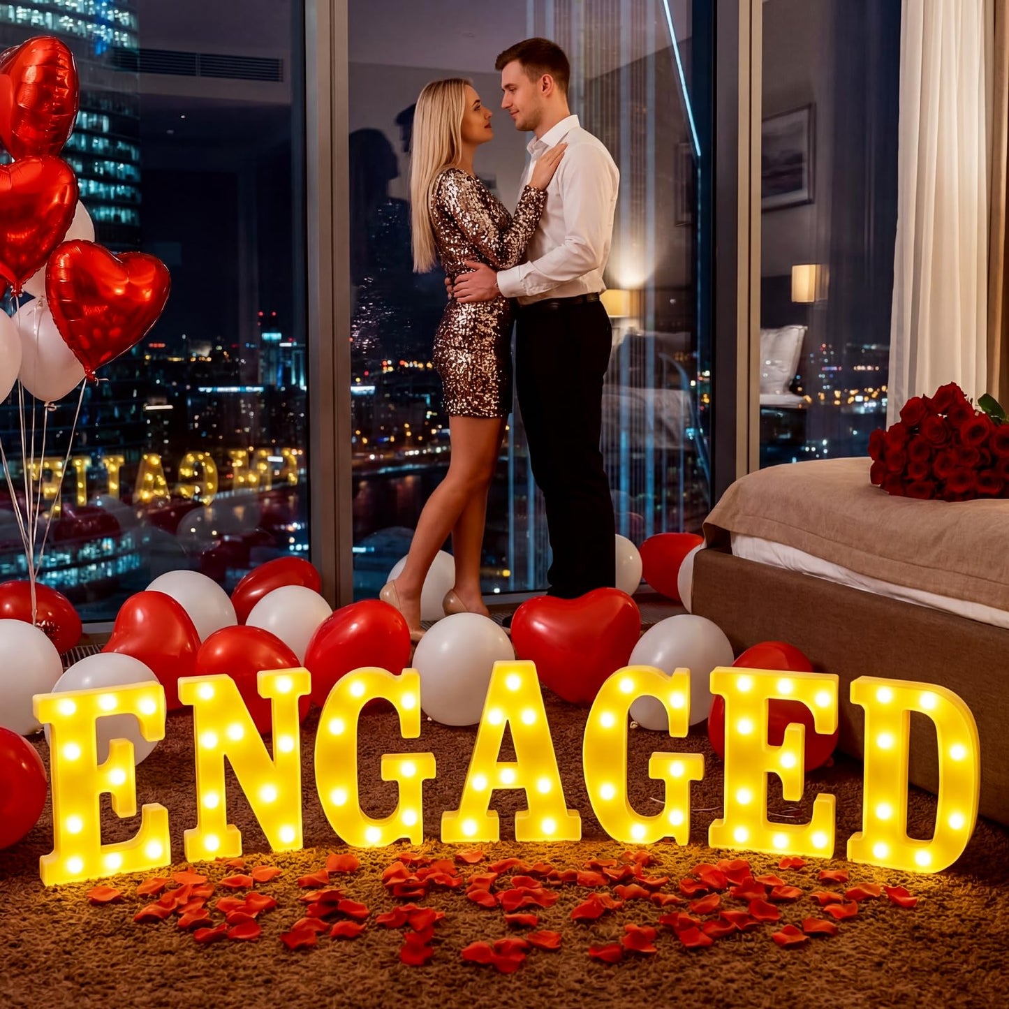 Engagement Party Decorations, 8.3 Inch Engaged Light Up Letters Sign, Large Engaged Table Decoration for Engagement Wedding Bridal Shower