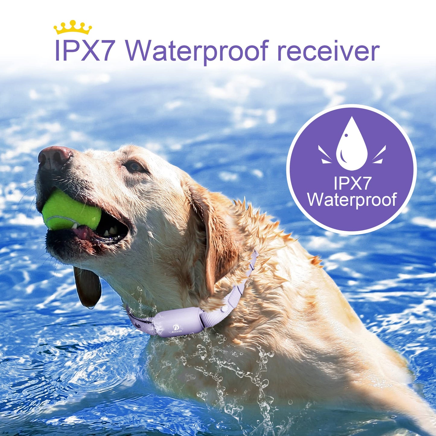 Bousnic Shock Collar for Dogs - Waterproof Rechargeable Dog Electric Training Collar with Remote for Small Medium Large Dogs with Beep, Vibration, Safe Shock Modes (8-120 Lbs) (Purple)