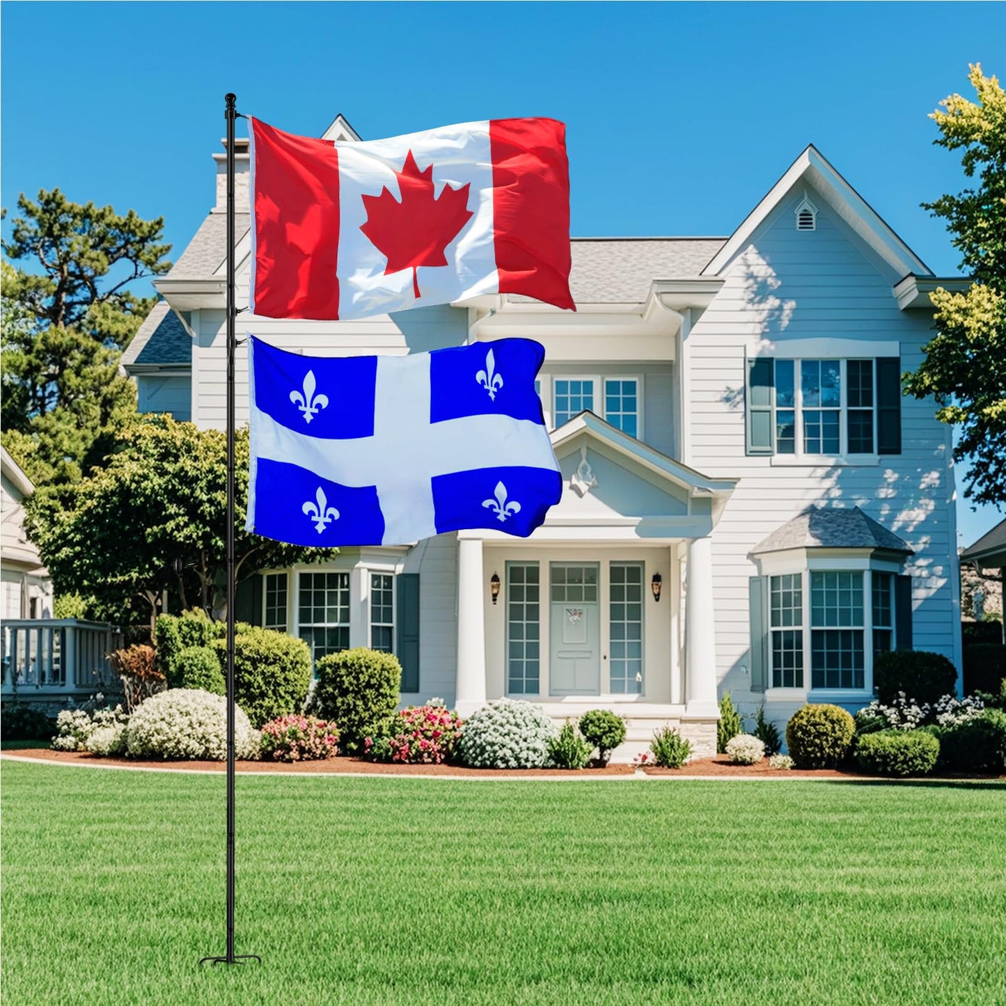 ZMTECH 12FT Flag Pole with 5 Pronges Base in Ground for Yard,Tangle Free Spinning Stainless Steel,Heavy Duty Windproof Ground Flag Poles for 2 Flags | Outside House Residential or Commercial 1 Pack