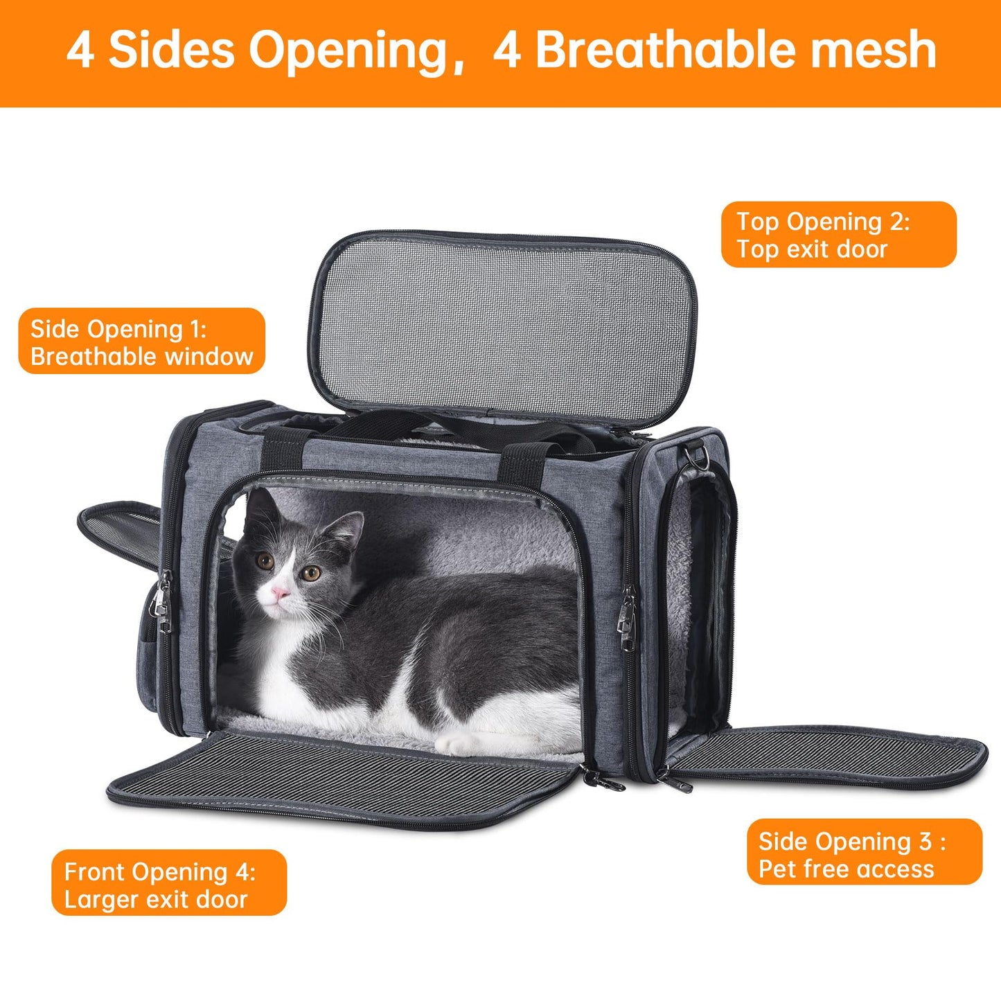 Cat Carrier Pet Travel Carrier by Airplane Approved Under seat, TSA Airline Approved Soft-Sided Carrier Bag for cat,Dogs,17.5 x 8.5 x 11 inches,Grey