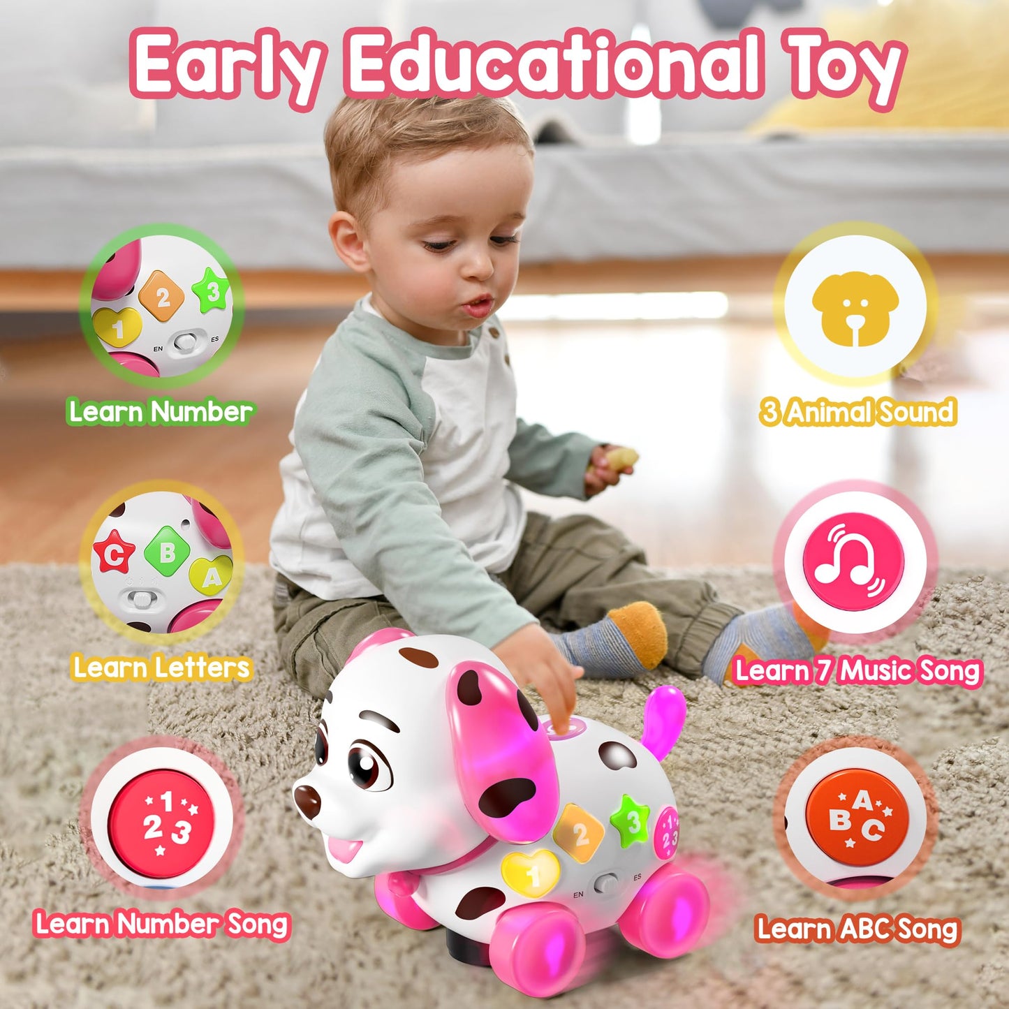 Puppy Toys for 1 Year Old Girl Gifts, Musical Baby Toys 6-12-18 Months, 1st First Birthday Girl Gifts for Boy, 1 Year Old Present, Bilingual Toddlers Learning Toy with Music Light
