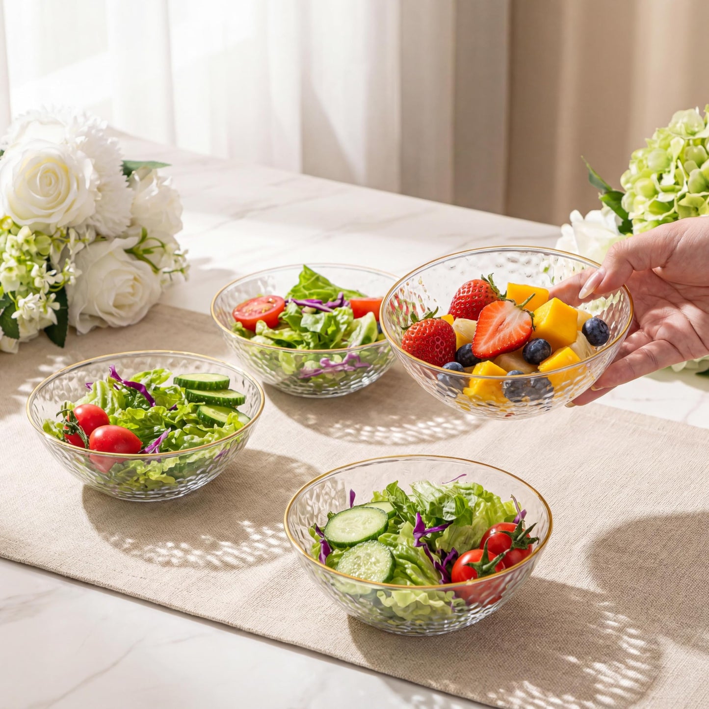 Tinybee 30PCS Clear Bowls with Gold Rim-16oz disposable Bowls