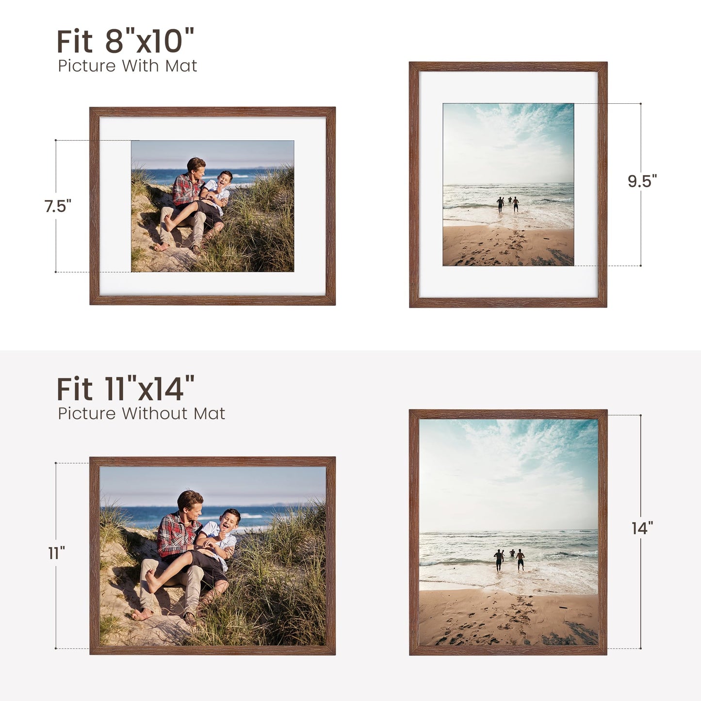 11x14 Picture Frame, Solid Oak Wood 11"x14" Photo Frame with Real Tempered Glass for Wall Home Office Poster Gallery Decor, 11 x 14 Picture Frame with Mat for 8x10, 11 by 14 Wood Frame- Walnut, 3 PCS