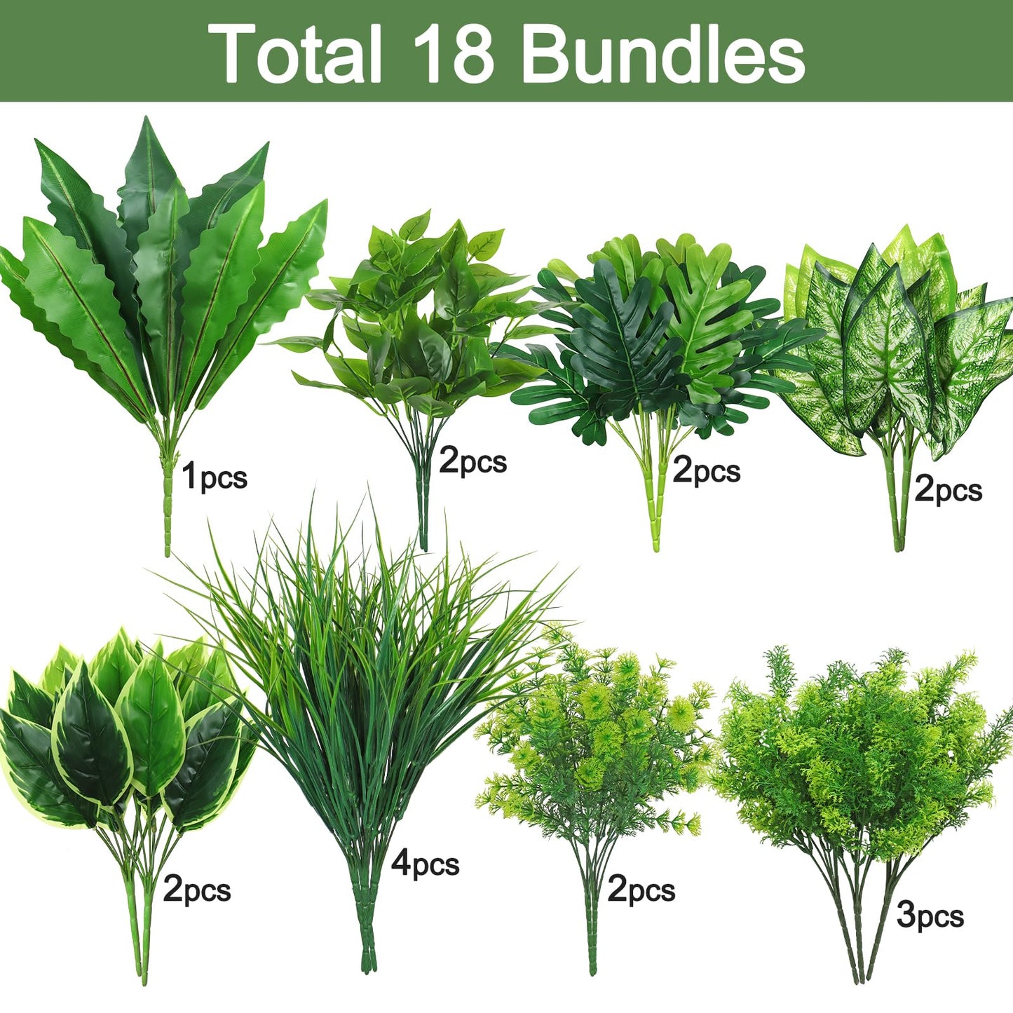Dremisland 18 Bundles Artificial Plants Outdoor UV Resistant Faux Plants Artificial Boxwood Onion Plastic Greenery Stems Fake Shrubs for Porch Planter Window Box Patio Garden Home Decoration
