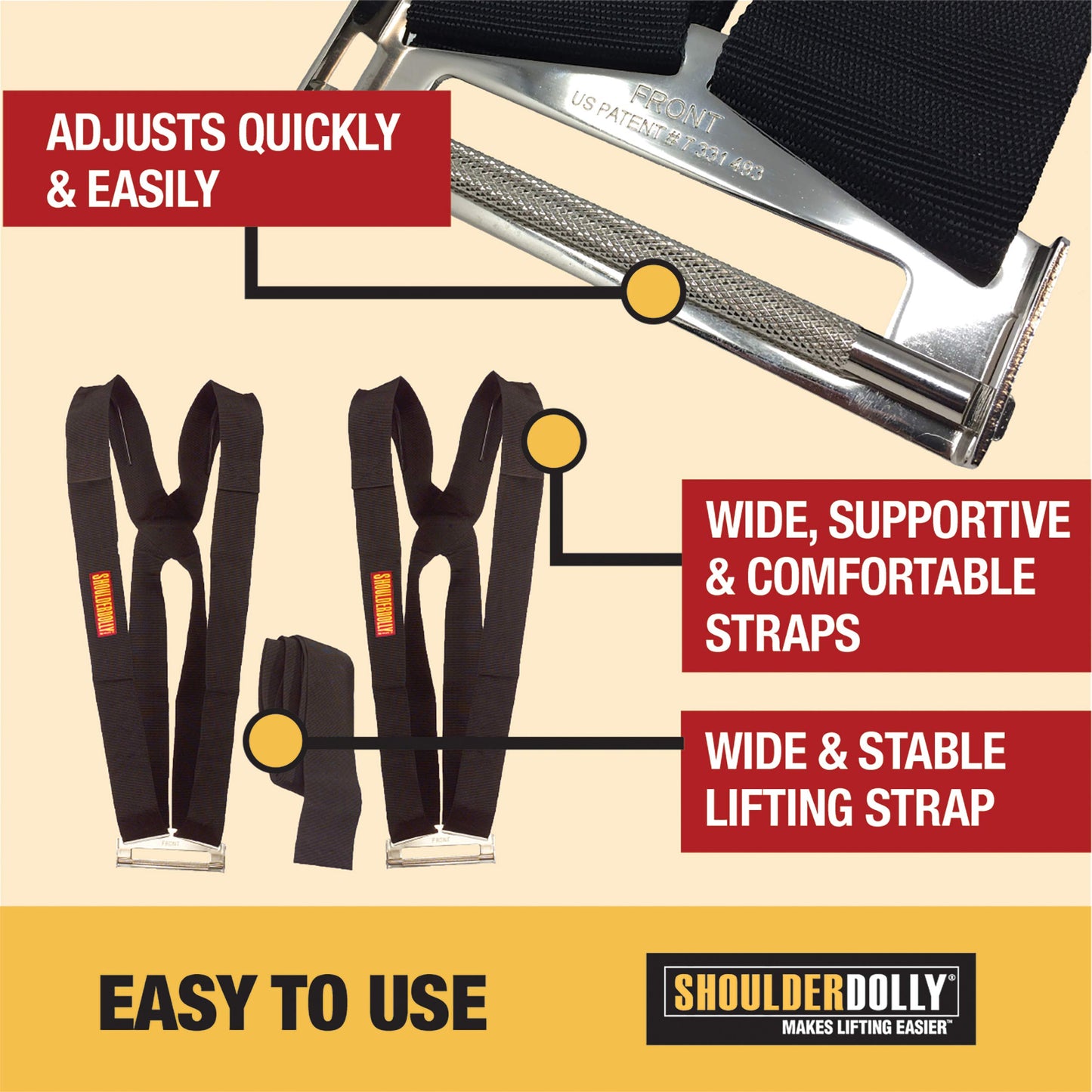 SHOULDER DOLLY Moving Straps - Lifting Strap for 2 Movers - Move, Lift, Carry, And Secure Furniture, Appliances, Heavy, Bulky Objects Safely, Efficiently, More Easily Like The Pros - Essential Moving Supplies - LD1000