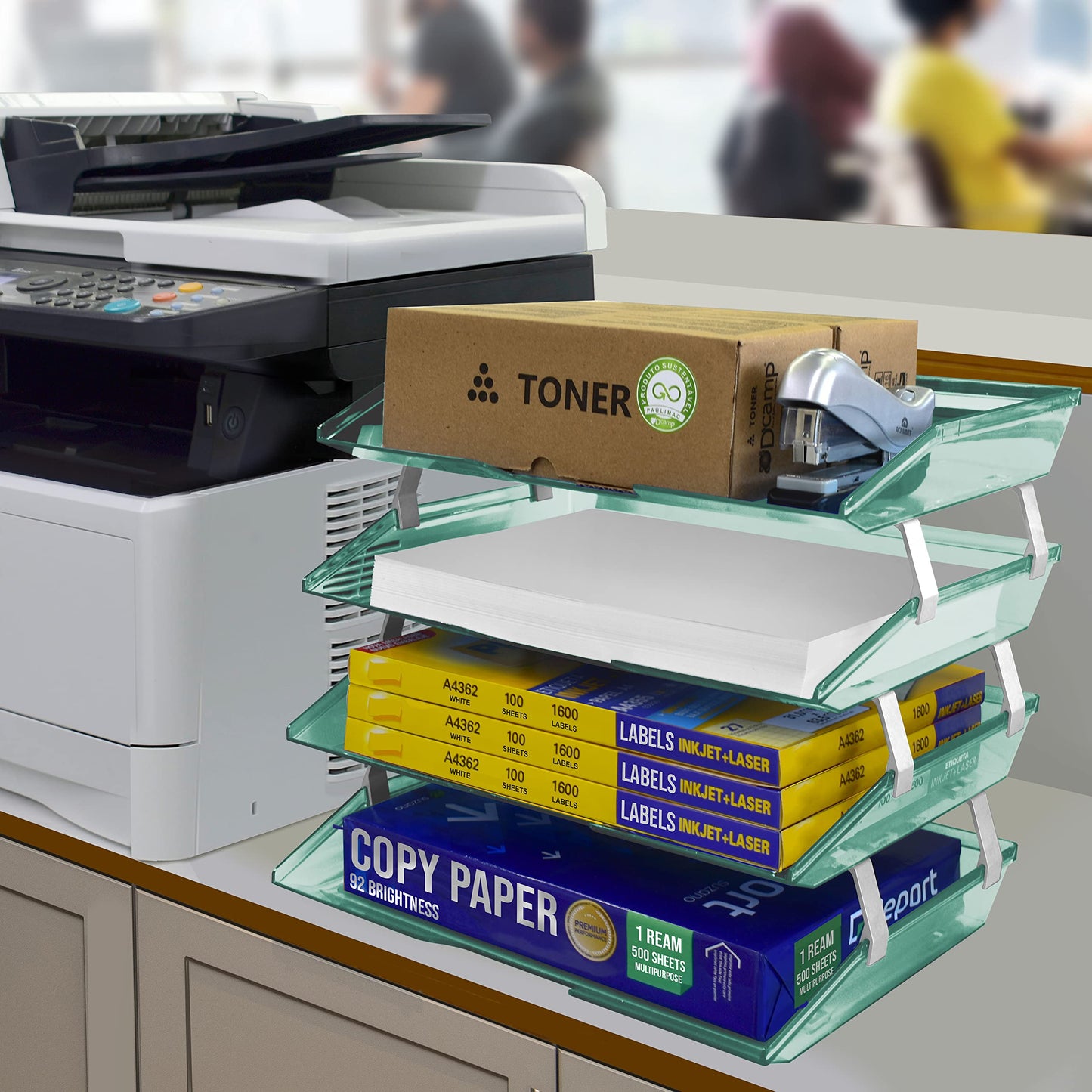 Acrimet Facility 4 Tier Letter Tray, Side Load, Letter Size/A4, Desktop File Organizer, Plastic (Clear Green)