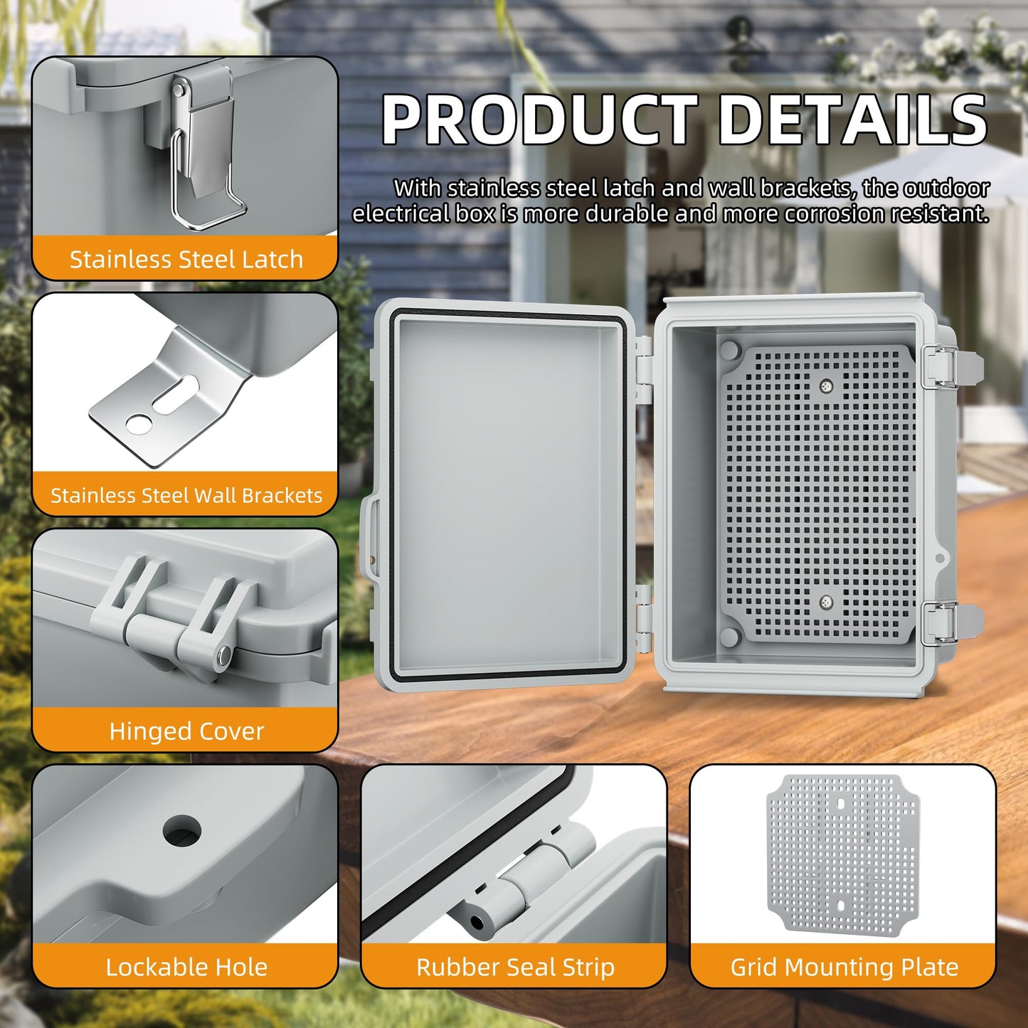 Joinfworld Weatherproof Electrical Box - Waterproof Nema 4 Plastic Enclosure 8.7x6.7x4.3"