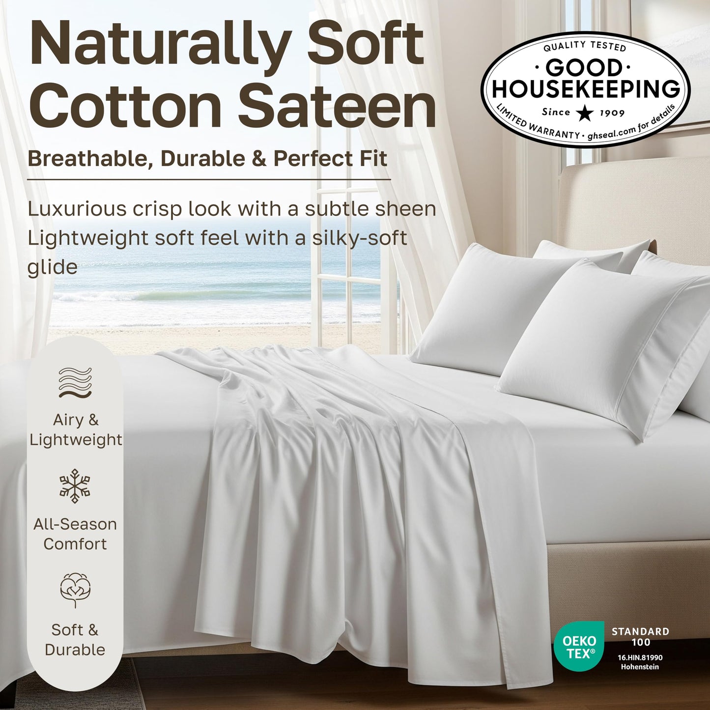 California Design Den Soft 100% Cotton Sheets King Size Bed Sheets Set with Deep Pockets, King Sheets Set with Sateen Weave, Cooling Sheets - Beige (Warm Taupe)